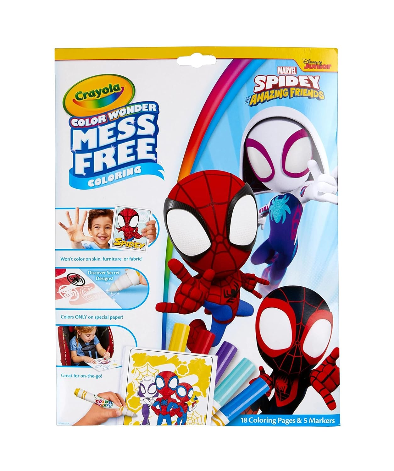 Crayola Color Wonder Marvel Spidey, Mess Free, Magic Reveal Coloring, Includes 18 Pages of Marvel'S Spidey and His Amazing Friends and 5 Special Markers, Won'T Colour on Skin or Fabric image number 1