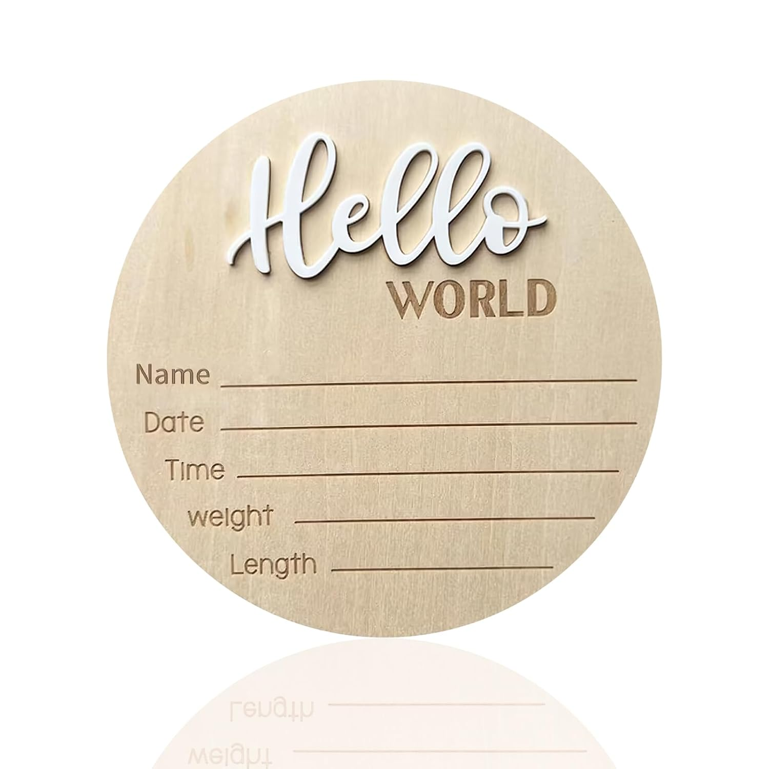 Baby Announcement Sign, ​5.9 Inch Wooden Hello World Newborn Signs, Birth Announcement Sign, Baby Shower Hospital Nursery for Newborn Boys and Girls (White) image number 4