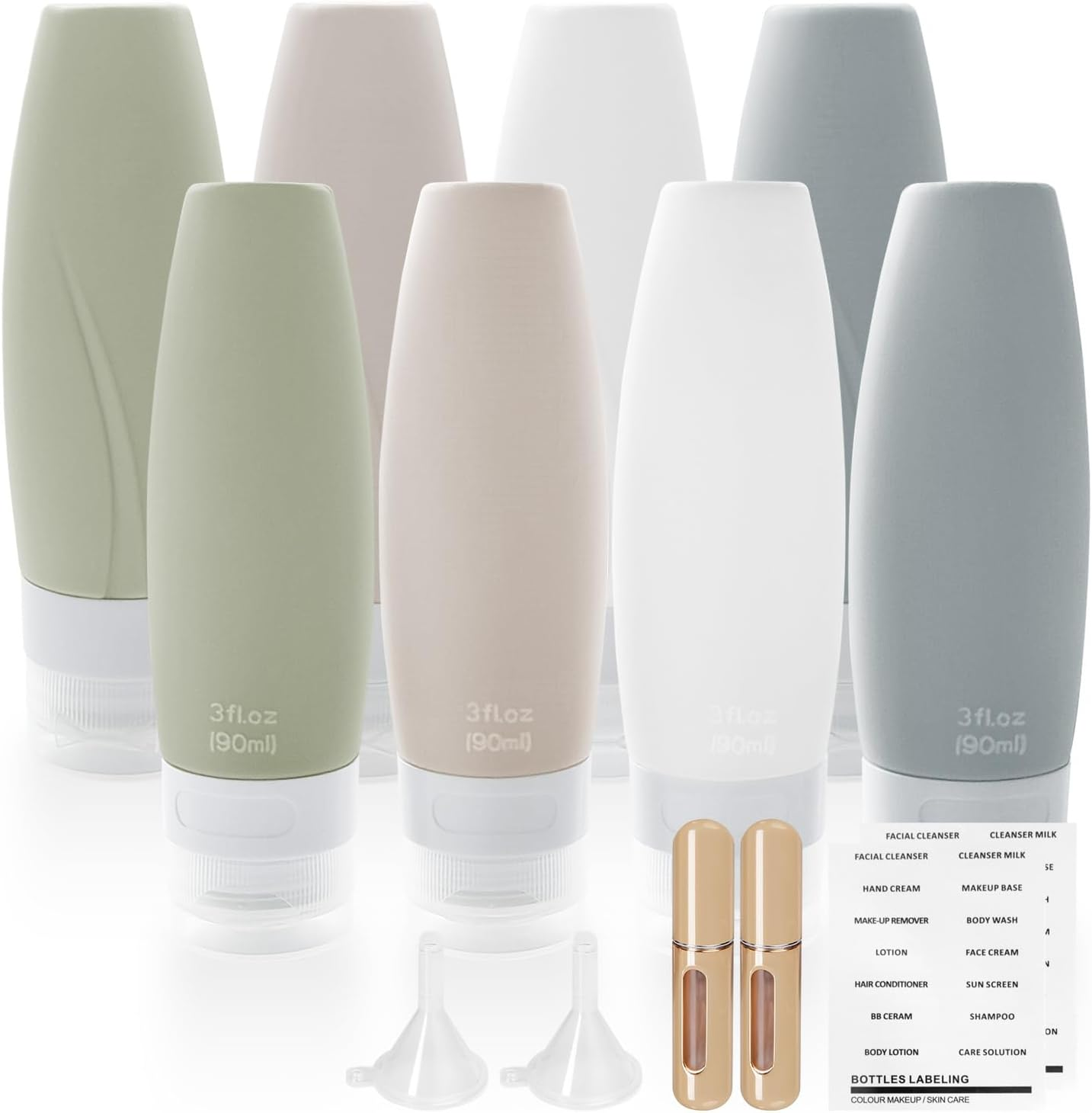 BREENHILL Silicone Travel Bottles Set for Toiletries,4 Pcs 90Ml Refillable Cosmetic Container Kits 1Pcs Refill Perfume Bottle Leakproof Travel Toiletries Bottles for Shampoo, Travel Accessories