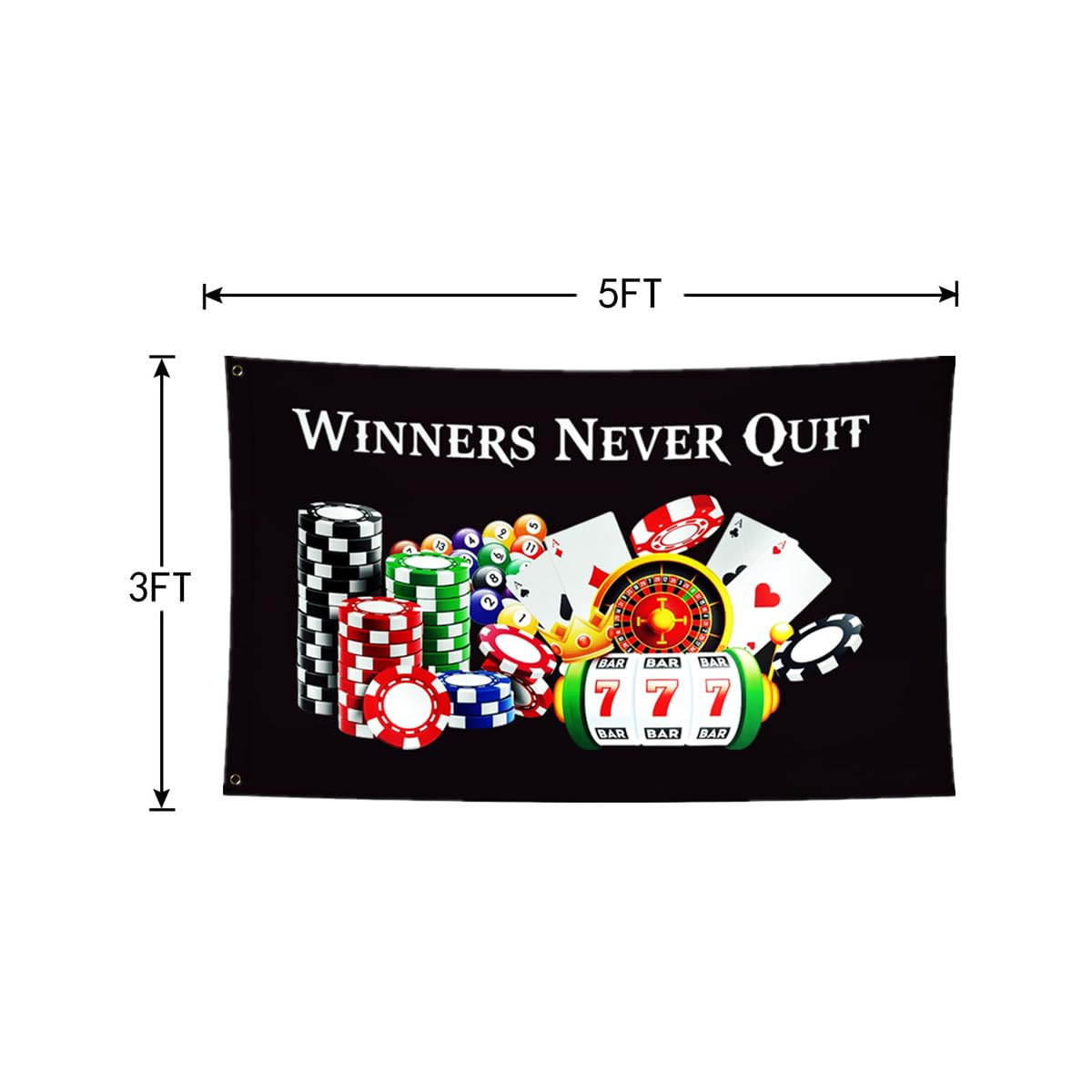 Winners Never Quit Funny Flags 3X5Ft,Premium Quality,Vibrant Colors,Flag with 2 Brass Grommets for Indoor Outdoor. (Blk3X5) image number 1