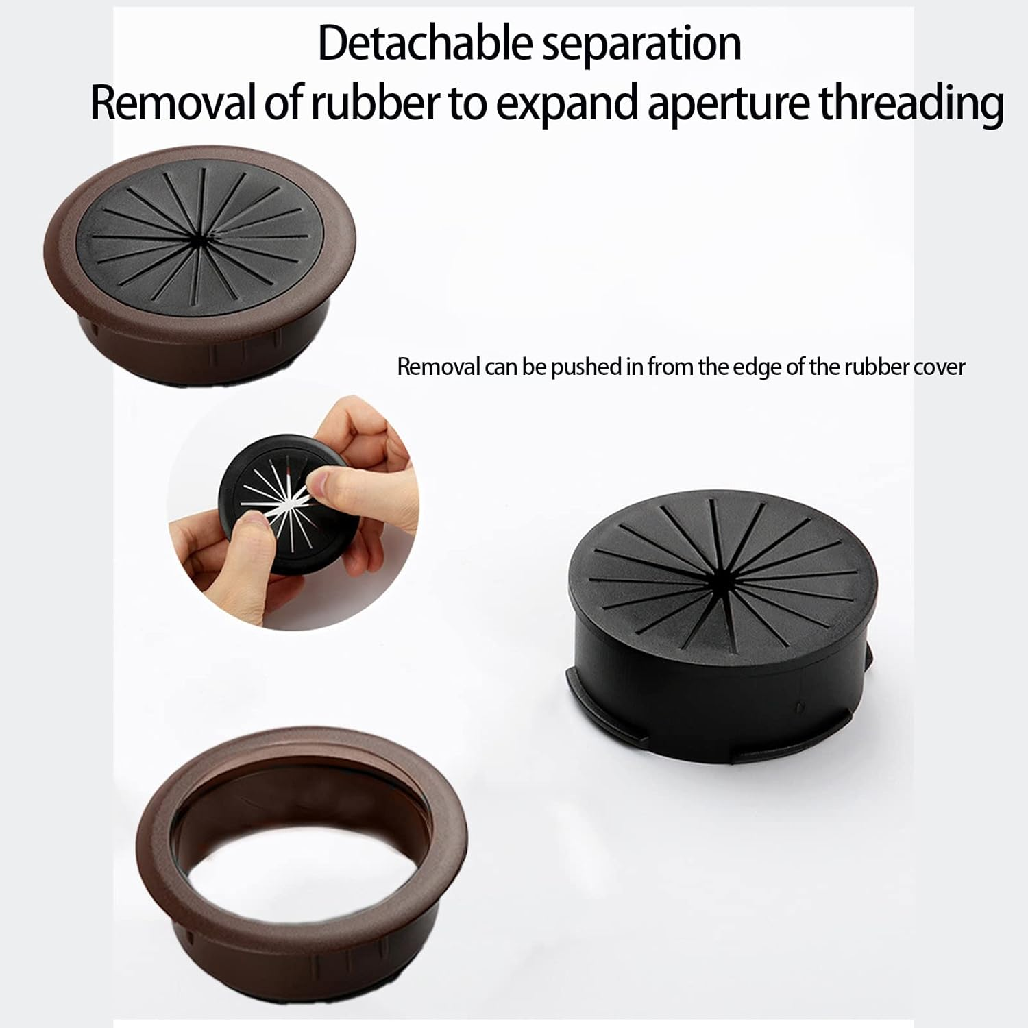 Zakora 4PCS Flexible Desk Grommet, 2 Inch Aperture, Data Cable Storage and Sorting Tools, Wire Cord Cable Grommets Hole Cover, Detachable, Adjustable Aperture (Brown) - Brown image number 2