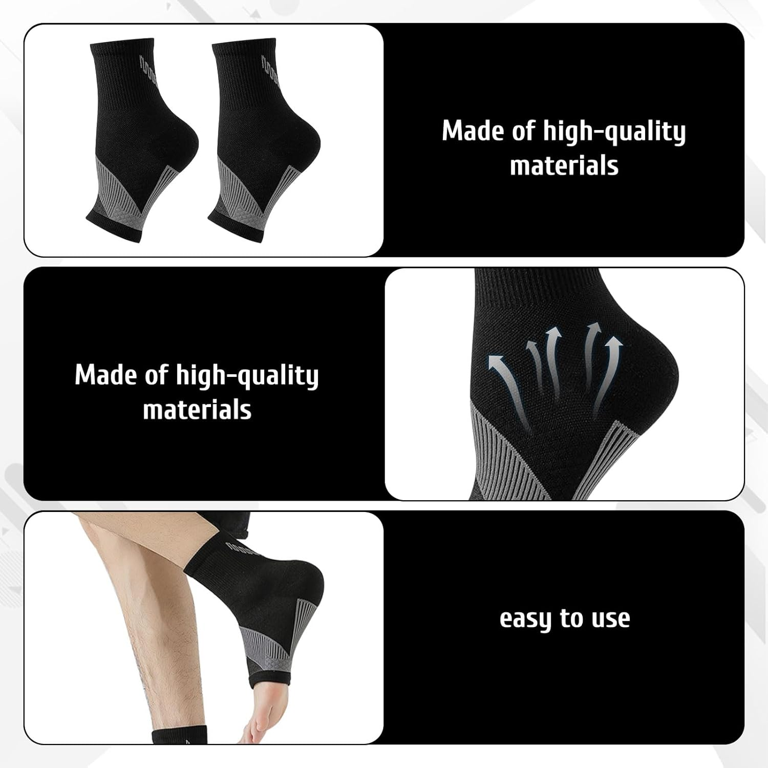 ​​Ankle Brace Support, 3 Pairs Plantar Fasciitis Socks, Ankle Support Brace, Ankle Compression Sleeve Socks for Women and Men, Eases Swelling Heel Spurs and Tendinitis, Increases Circulation (M)​