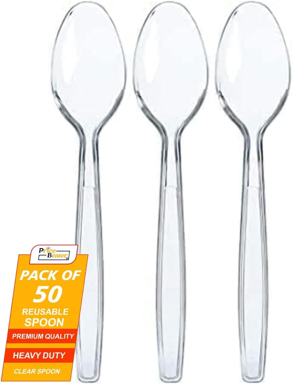 Reusable Plastic Dessert Spoons, Heavy Duty Reusable Spoons Hand Washable, Cutlery Tablespoon, Plastic Cutlery for Parties and Basic Everyday Tableware and Dinnerware Pack of 50 (Clear) image number 5
