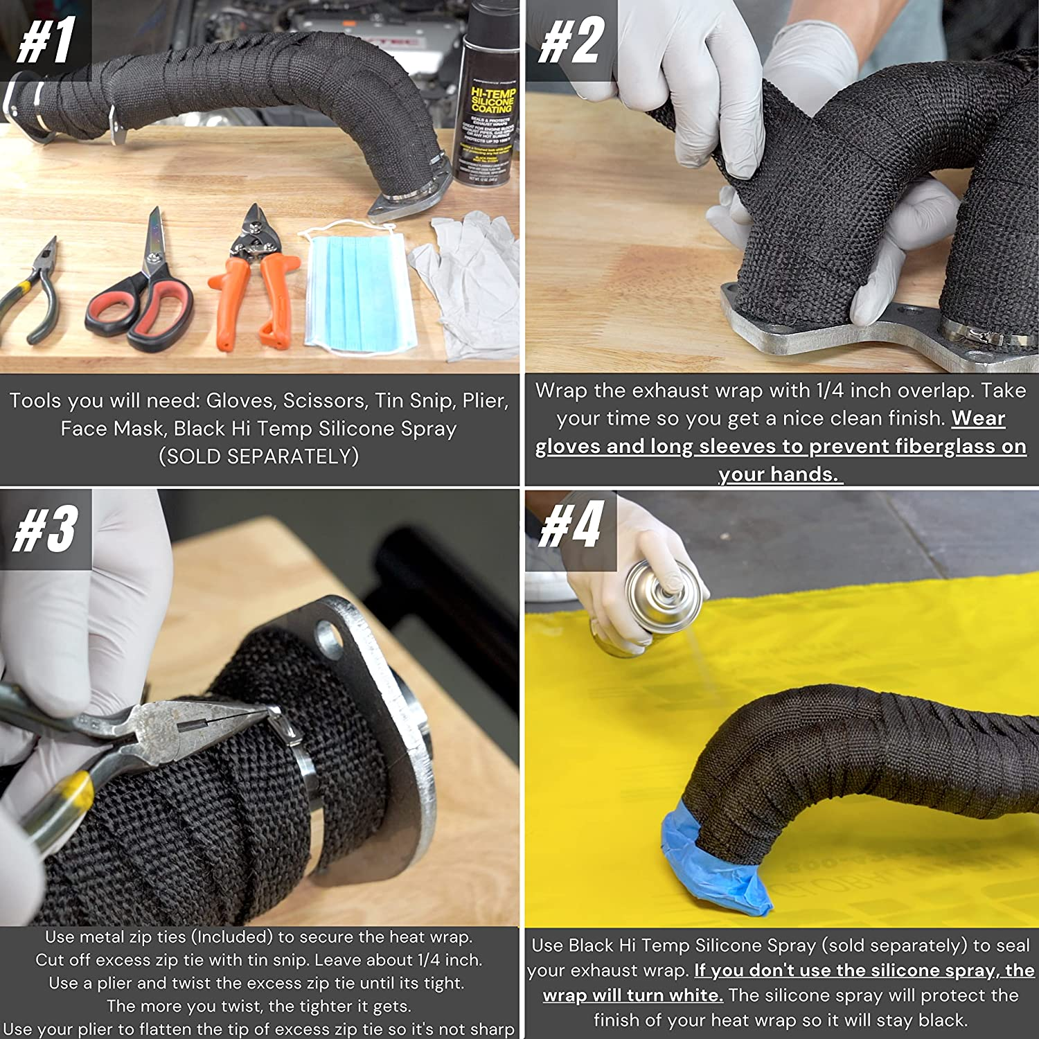 Sunplustrade 2" X 50' Black Exhaust Heat Wrap Roll for Motorcycle Fiberglass Heat Shield Tape with Stainless Ties image number 2