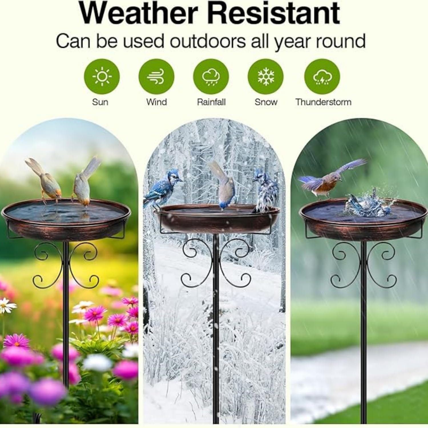 Metal Bird Bath for Outdoors, Freestanding Birdbaths Bowl Outdoor, Free Standing Garden Bird Bath Bird Feeder Bowl with Metal Stake, Detachable Decoration Bird Feeder for Garden Patio Yard Lawn image number 1