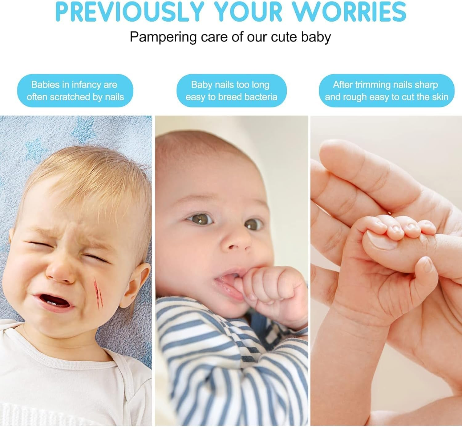 Electric Nail File Drill for Baby No Sharp Claws Hurt, 6 in 1 Safety Cutter Trimmer Clipper for Toes and Fingers (Blue) (Blue +) image number 4