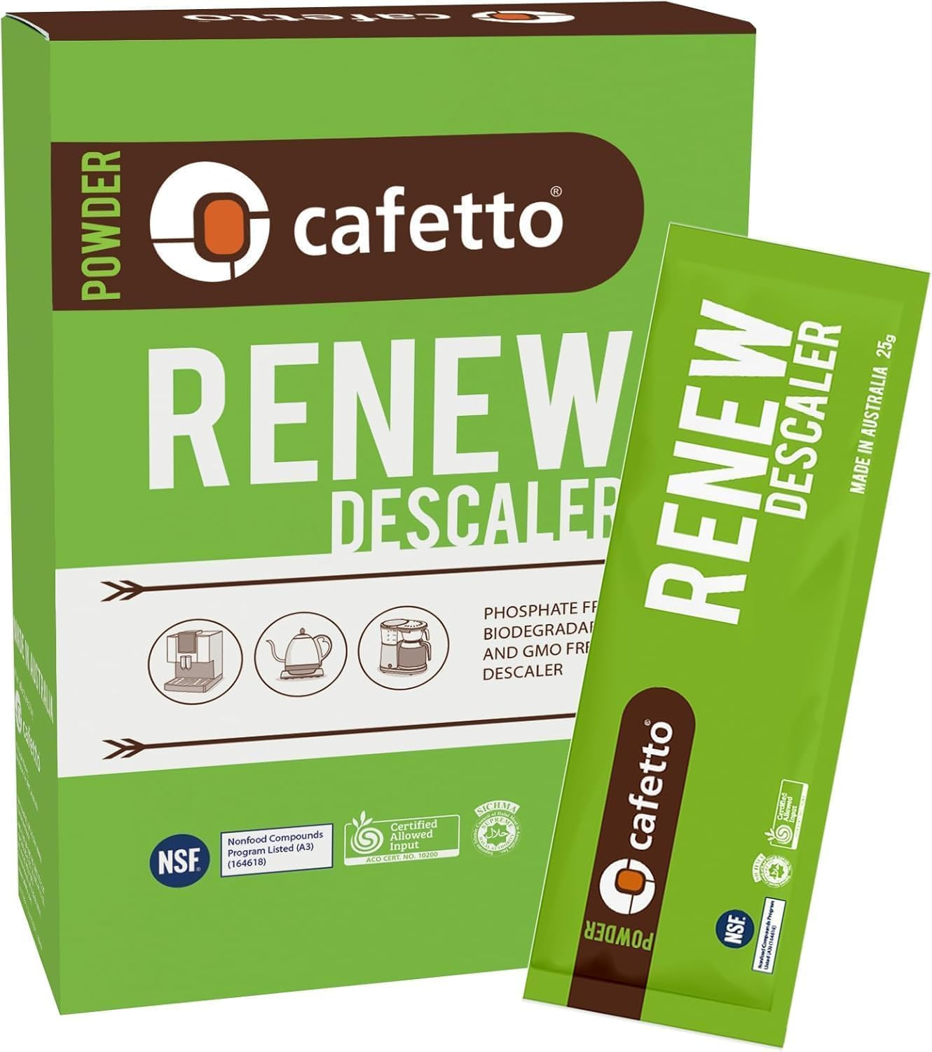 Cafetto Renew Organic Descaler &ndash; Eco-Friendly Scale Remover for Coffee Machines & Kettles (250G) &ndash; Certified for Rapid and Safe Cleaning image number 1