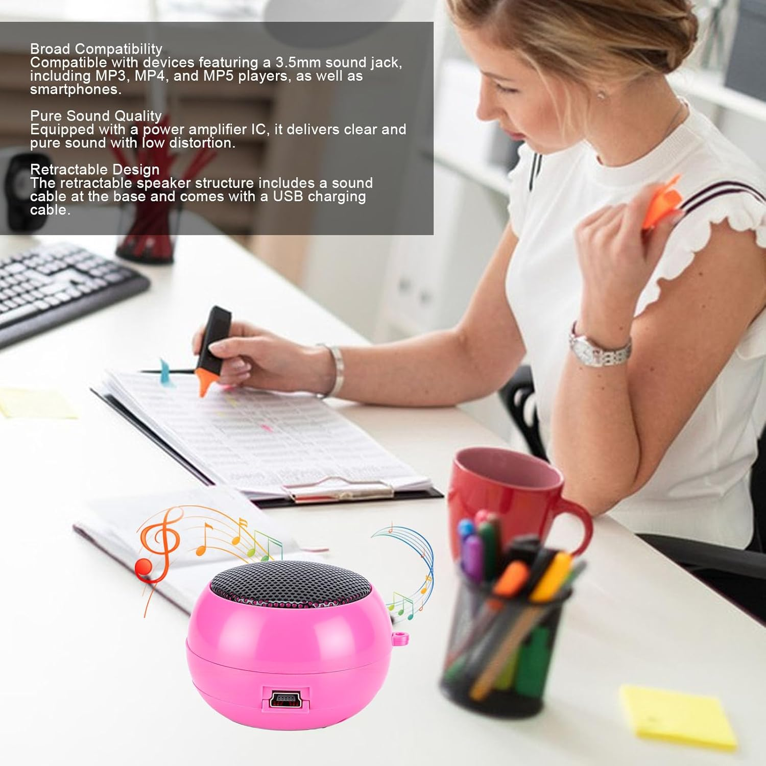 ASHATA Mini Bass Speaker, Portable Plug in Speaker with 3.5Mm Aux Audio Input, Retractable Wireless Micro for MP3, MP4, Phone, PC, Tablet, Gift Choice for Kids image number 5