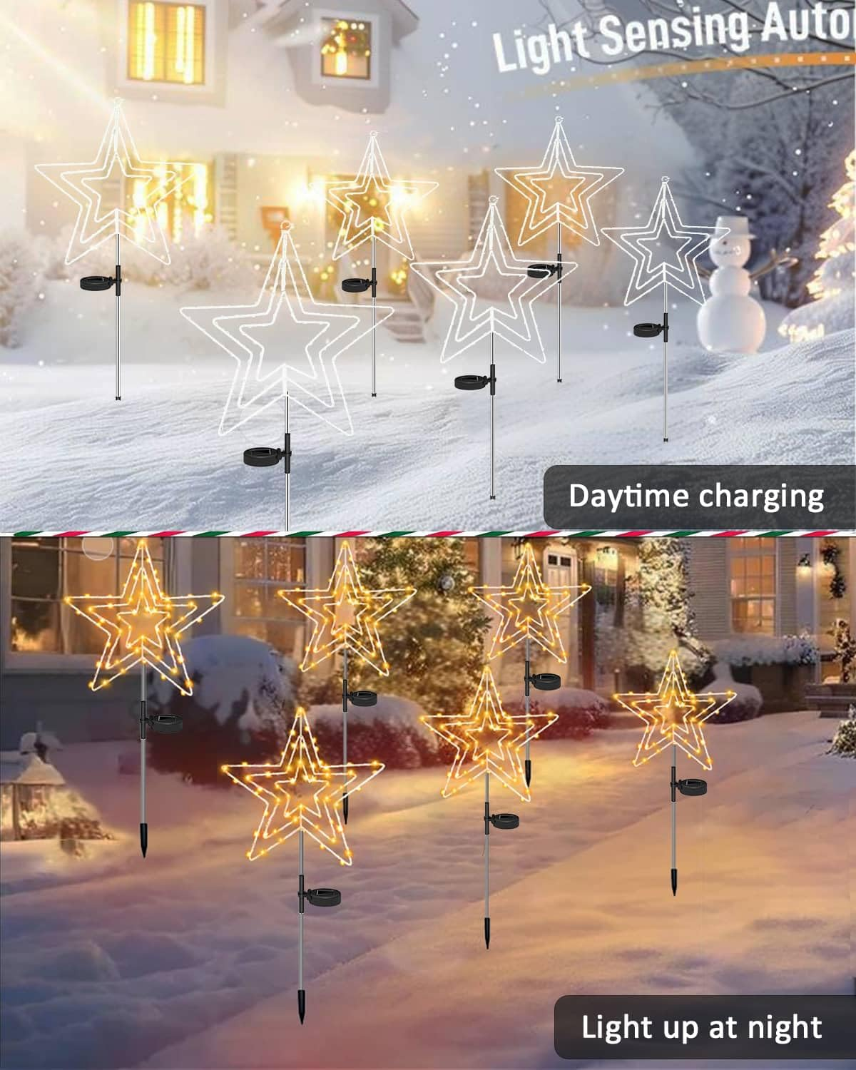 Redefun Solar Christmas Lighting Outdoor Star 2 Pieces 75 LED Garden Stake Christmas Illuminated 8 Modes Garden Stake Star Waterproof Christmas Star for Garden Christmas Decoration image number 5