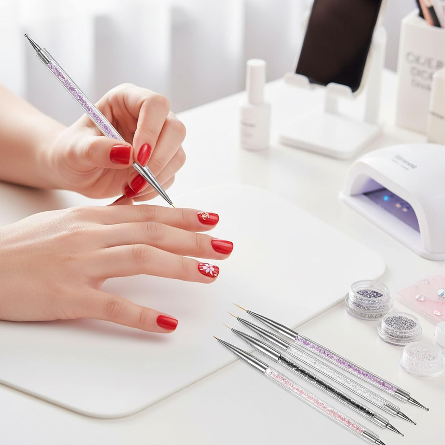 Unron 5 Pcs Double Ended Stainless Steel Acrylic Nail Brush Set for Nail Art, Durable Manicure Brush Pen Tools for Salon and Home DIY Use &ndash; Unron image number 1