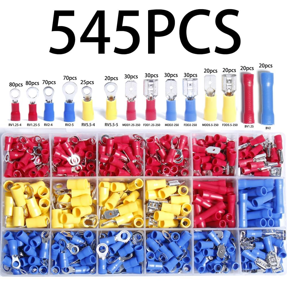 Aikoolwer Wire Crimp Connectors Crimping Pliers Crimper Kit AWG 22-10 Insulated Butt Spade Fork Ring Terminals Ratcheting Tool Automotive Electrical image number 6