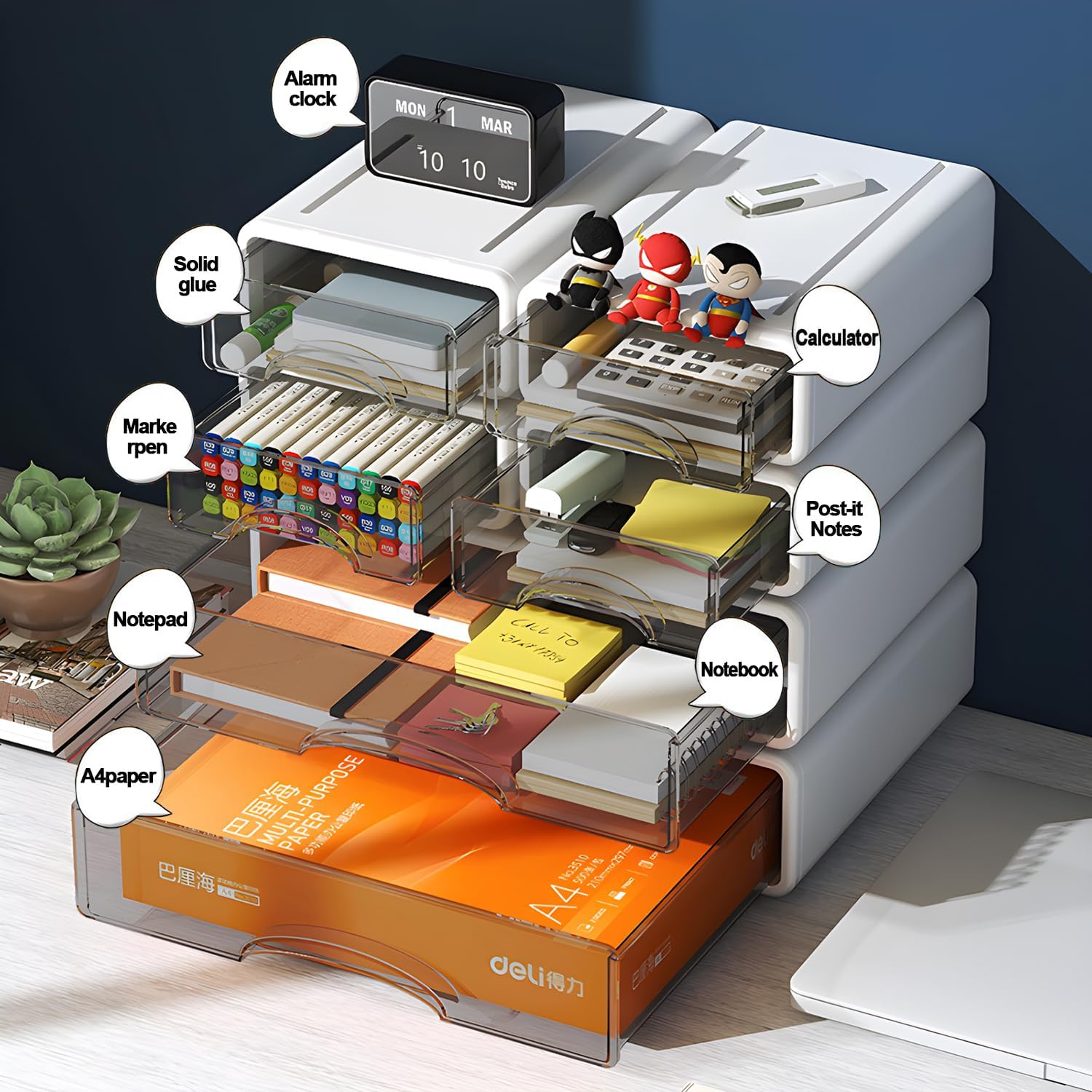 Stackable Storage Drawer Bins, Small Drawer-Type Desk Organizer Boxes, Translucent Small Plastic Chest of Drawers, Plastic Stackable Drawers for Home, Office, Desktop (4) image number 1