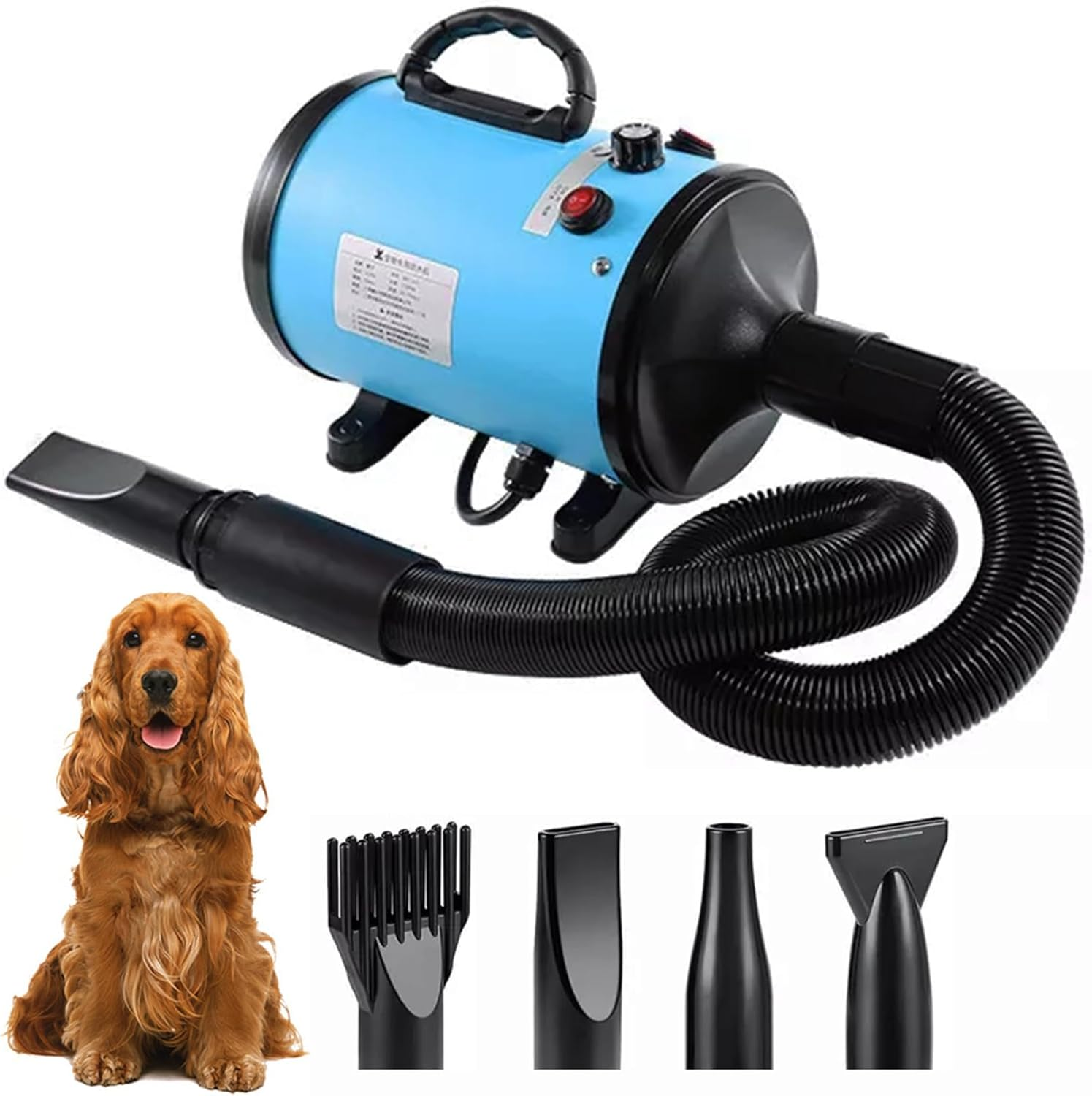 Memows Dog Hair Dryer, 2800 W Professional Blower Dog Dryer, Adjustable Speed and Heat, Pet Dryer, Dog Grooming Dryer with 4 Different Nozzles (Black)