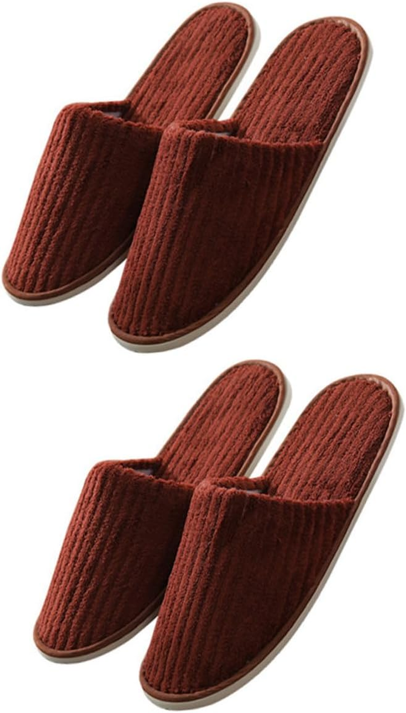 TOPPERFUN 2 Pairs Non Disposable Thick Household Slippers Coffee Color Guest Accessories Lightweight Warm Breathable Indoor Footwear for Families and Visitors image number 4