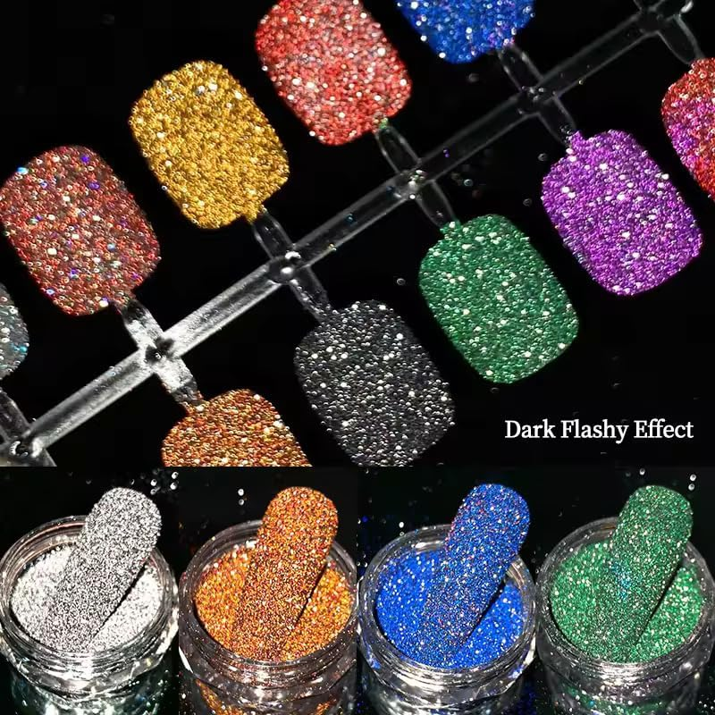 Kipajuju Nail Art Glitter Nail Powder Acrylic Diamond Nail Reflective Glitter Dark Flashy Effect Dipping Powder Multiuse Glitter Powder Nails Art Decoration, Body Art Salon and Home DIY for Women Girls Party Wedding Festival image number 1