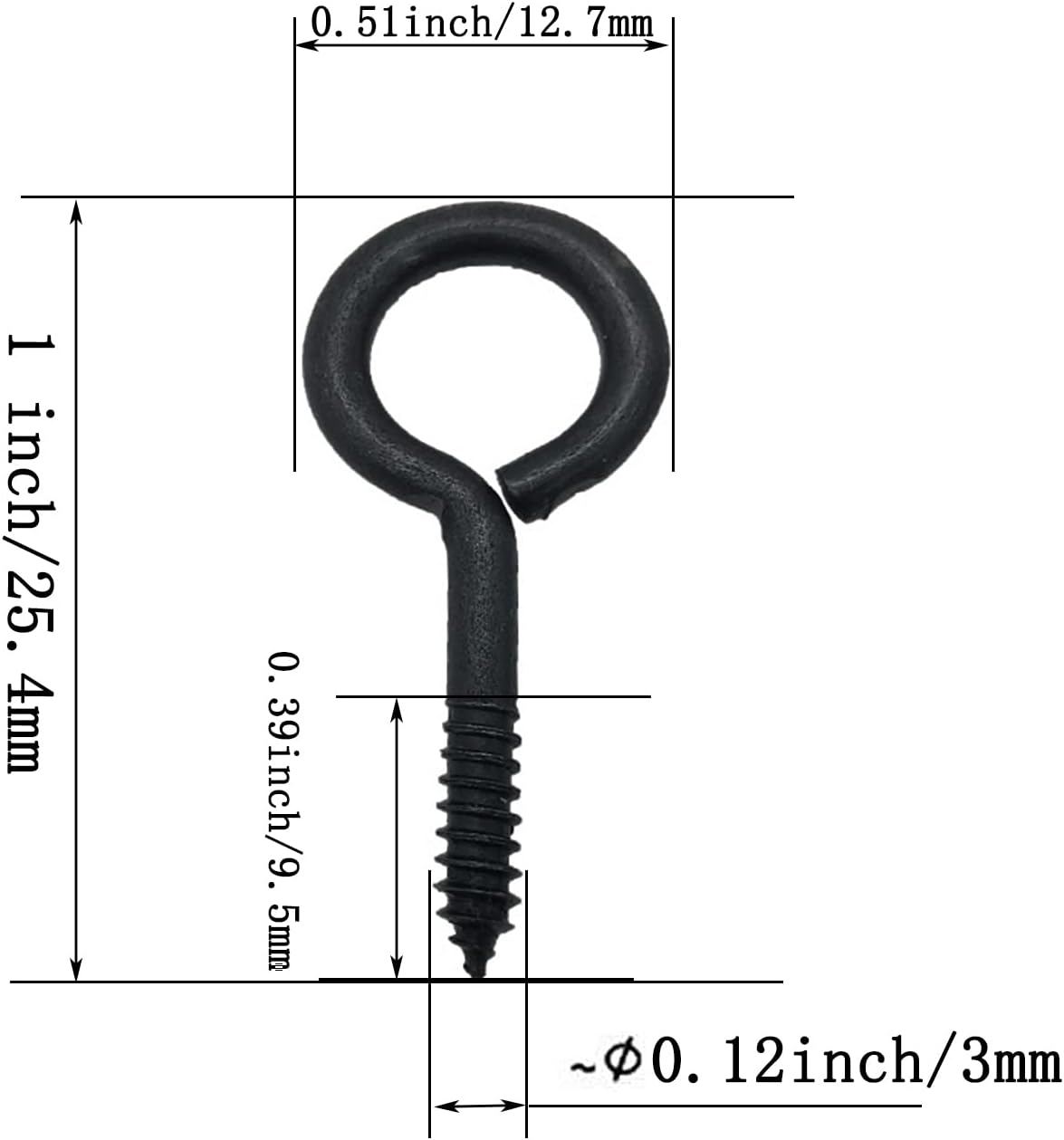 Screw Eyes, 1 Inch Metal Eye Hook, Zinc Plated Self Tapping Screw Hooks Ring, Eyelet Screws Black 120 Pcs