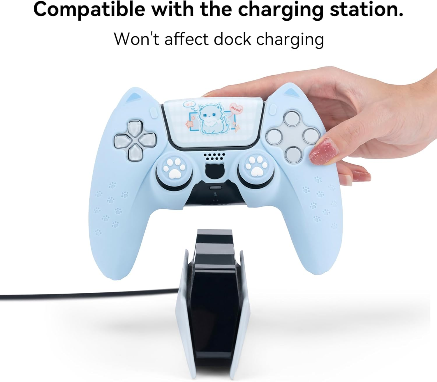 Geekshare Cat Paw PS5 Controller Skin Anti-Slip Silicone Skin Protective Cover Case for PS5 Wireless Controller (Blue) image number 6