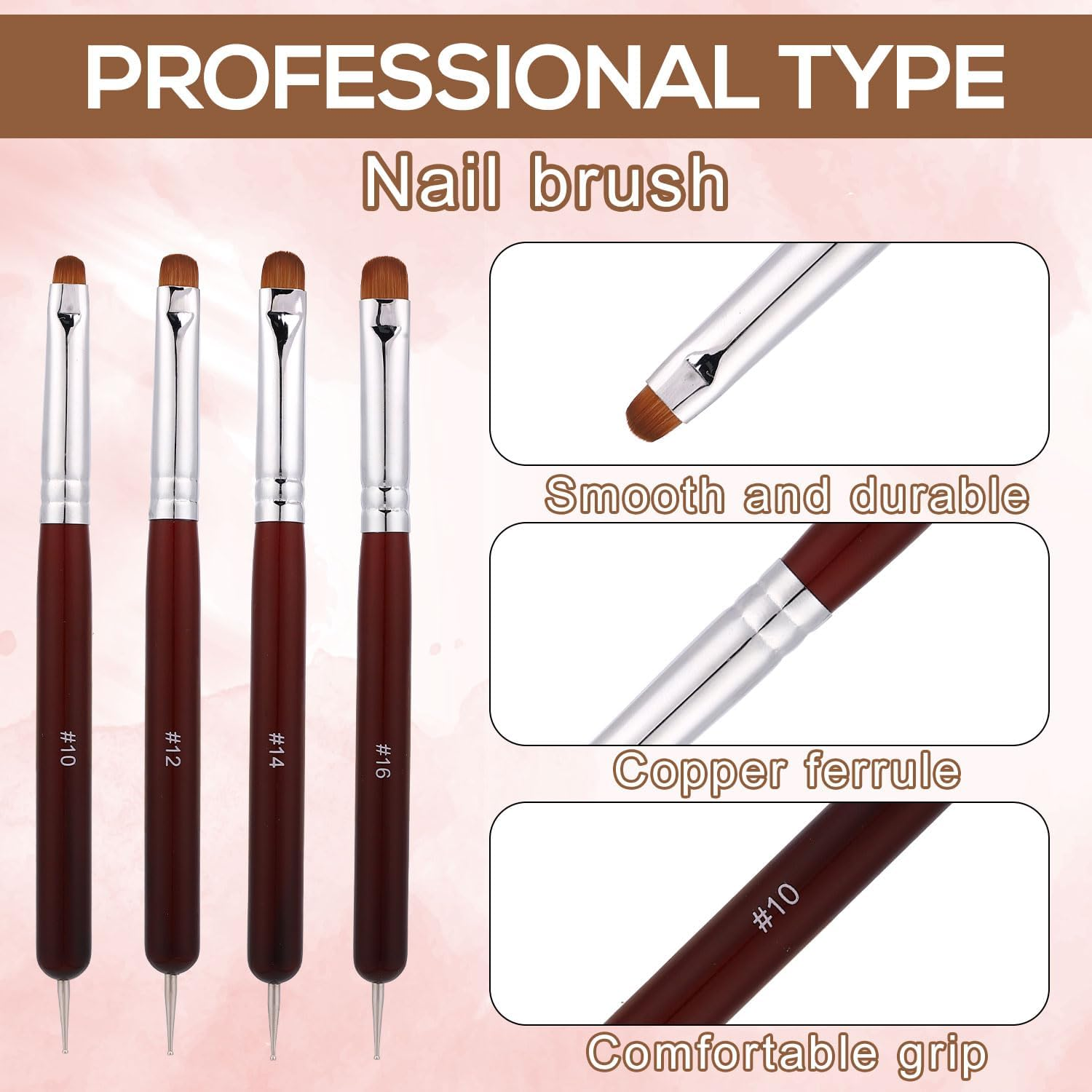 4Pcs French Nail Brush Set, Double-Headed French Tip Brush with Dotting Tool Size 10# 12# 14# 16# Wooden Handle Nail Art Design Pen for Professional Manicure Clean up Detailing Liner image number 5