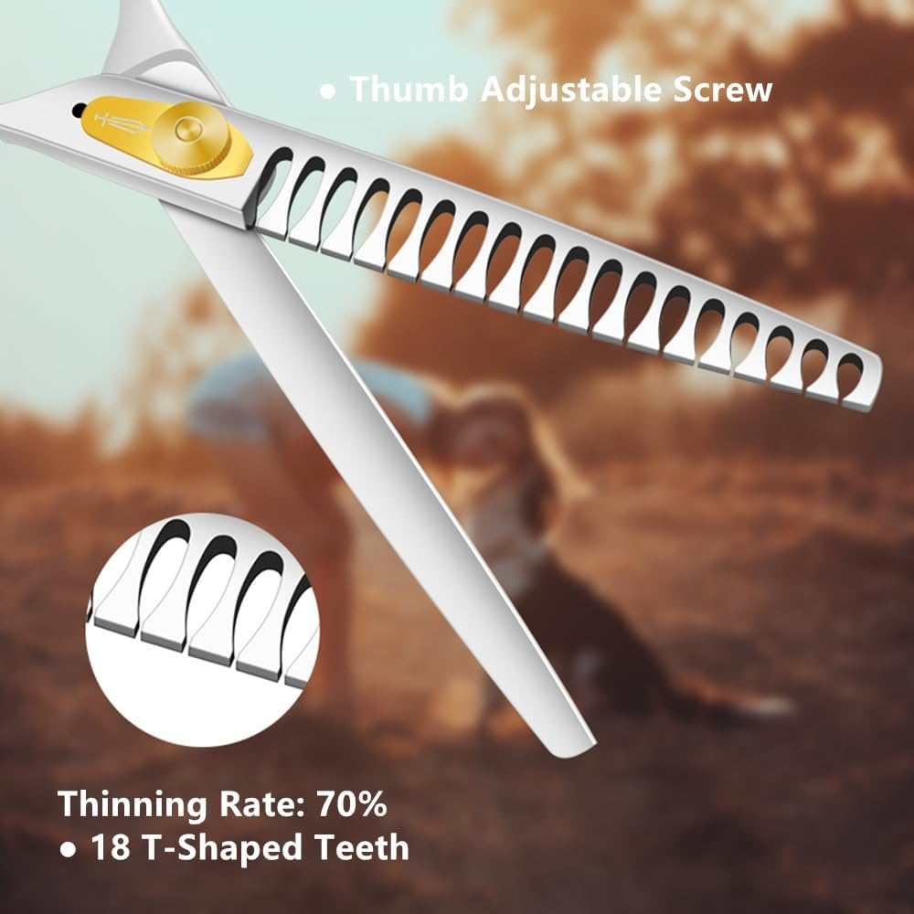 HASHIMOTO Chunkers Dog Grooming Scissors, Dog Shears for Thick Coats, 18 Teeth, 7.0 Inch, 70% Thinning Rate for Thick Fur Trimming, Light Weight, Balanced, Designed for Professional Pet Groomers. image number 1