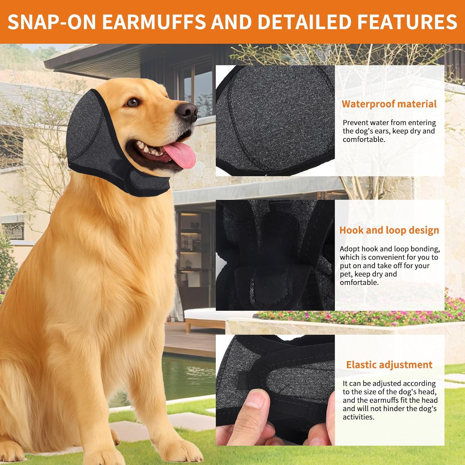 Dog Ears Cover, Adjustable Dog Ear Muffs Protection Comfortable Quiet Dogs Calming Hood Ear Head Wrap Cups Shower Cap Supplies for Bath Grooming Thunder Fireworks (S) image number 5