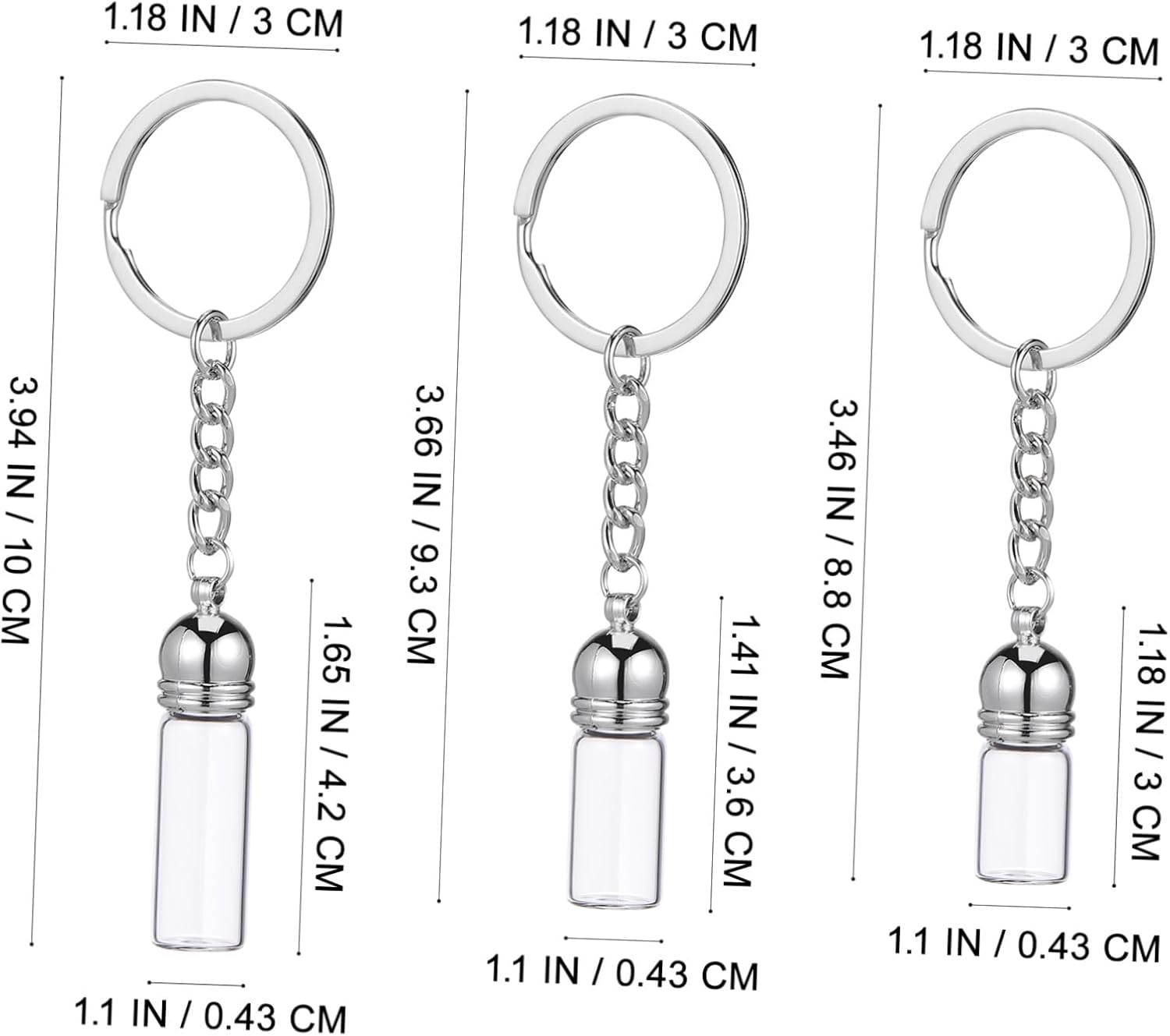 SOLUSTRE 3Pcs Small Transparent Glass Vials Keychain with Silver Acrylic Caps Multi-Functional Essential Oil Pendant Bottles for DIY Hanging Decor Travel and Purposes image number 2