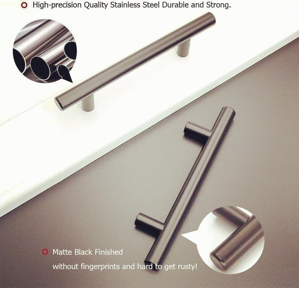 10 Pack Cabinet Pulls Matte Black Stainless Steel Kitchen Drawer Pulls Cabinet Handles 6&rdquo;Length(Black) image number 6