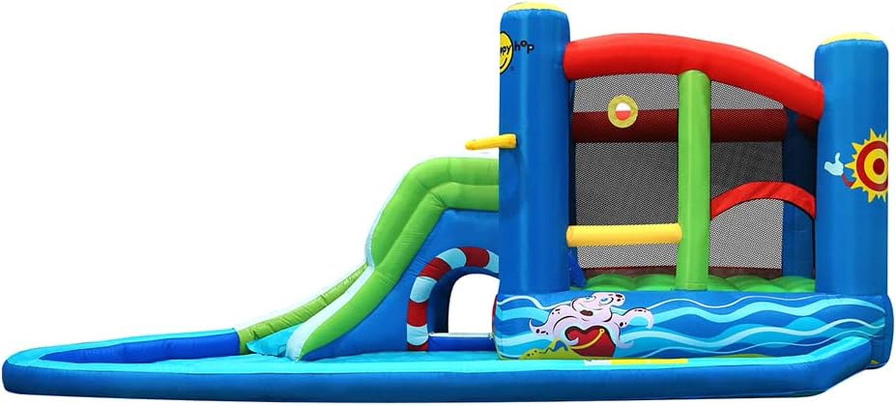 Happy Hop Jumping Castle, Inflatable Pool Water Slide Kids Bouncy Castles Waters Park Play Waterslide Toddler Baby Toys Outdoor Playing Centre, with Carry Bag Repair Kit Multicoloured