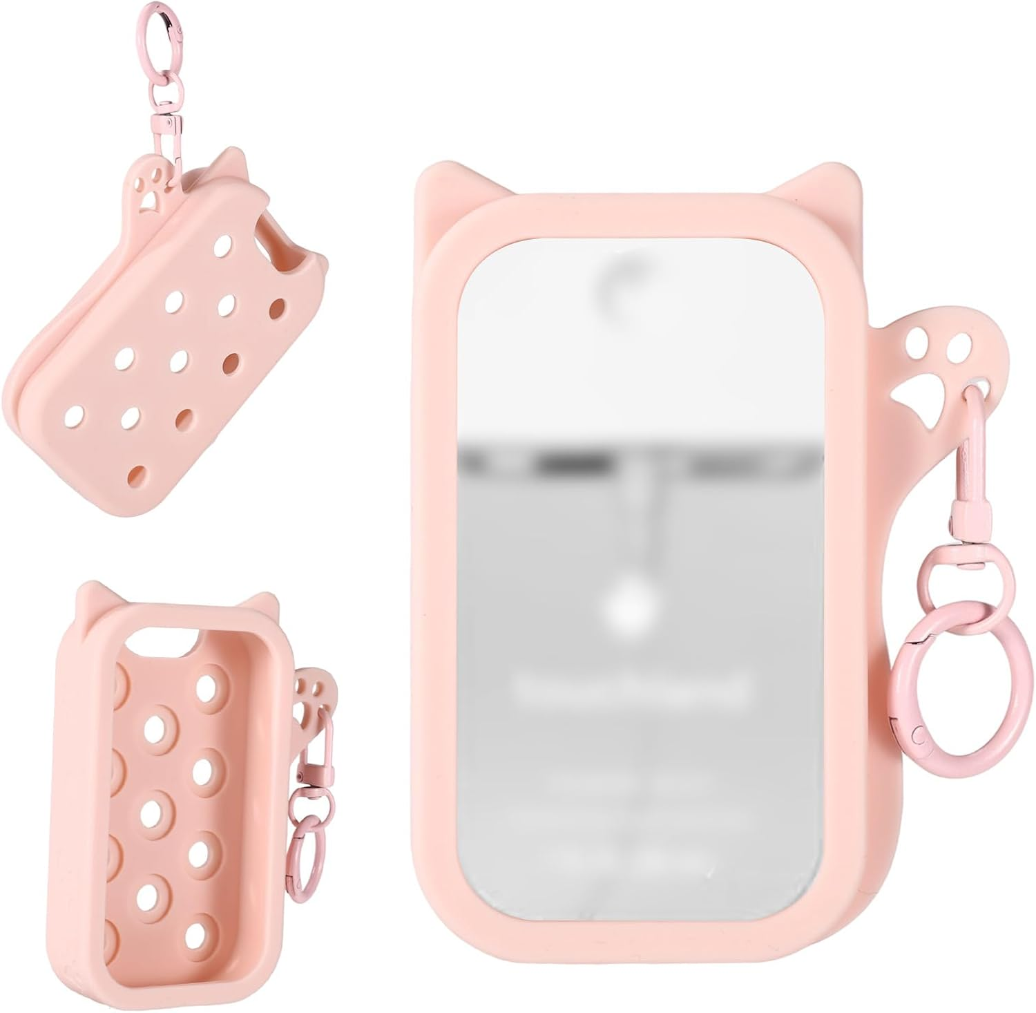 Sinbana Silicone Case for Touchland Power Mist & Glow Mist 30 Ml, Cute Cat Protective Case with Key Ring, Practical Accessory for Hand Sanitiser Spray, Hole Design, No Charm (Pink)