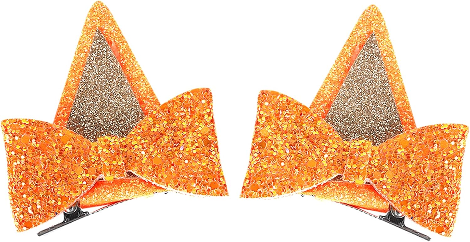 IKUHRMO Blue Ears Hair Clips, 1 Pair Glitter Hair Barrettes for Toddler Girls Birthday Decorations Halloween Costume Cosplay Accessories Party Supplies (Blue)