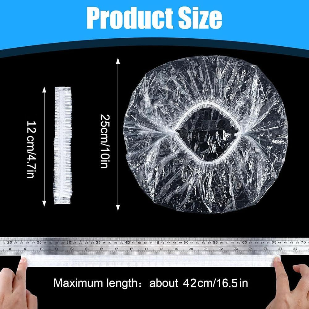 100 Pack Disposable Shower Caps - Large Waterproof Bath Caps for Women & Kids, Clear Plastic Hair Covers for Spa, Salon, Travel & Home Use image number 5