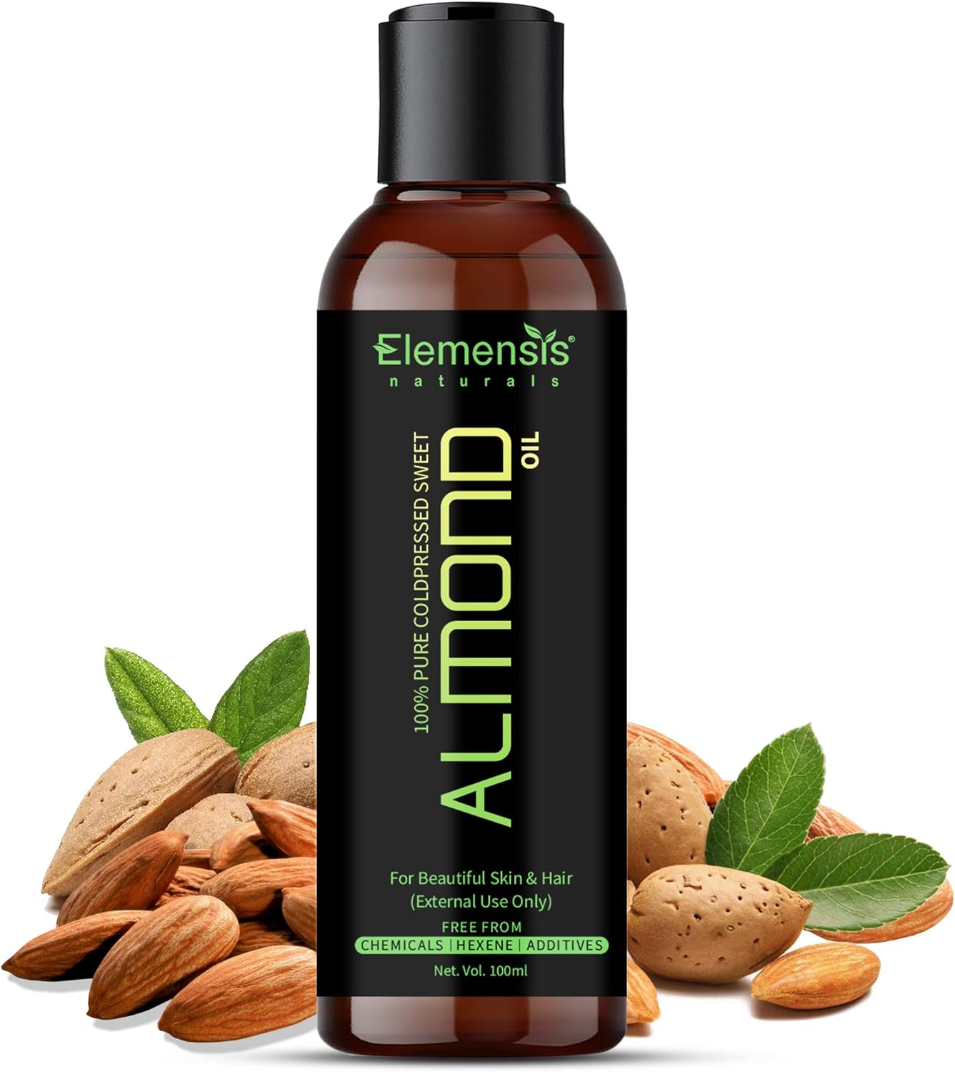 Elemensis Naturals Pure Almond Oil, Cold Pressed, to Support Hair Growth, Good Skin and Hair, 100Ml image number 4