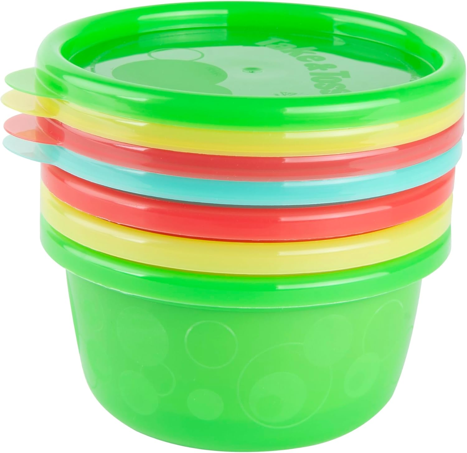 The First Years Take and Toss Toddler Bowls with Lids, 8 Oz Capacity, Neon (Pack of 4) image number 2