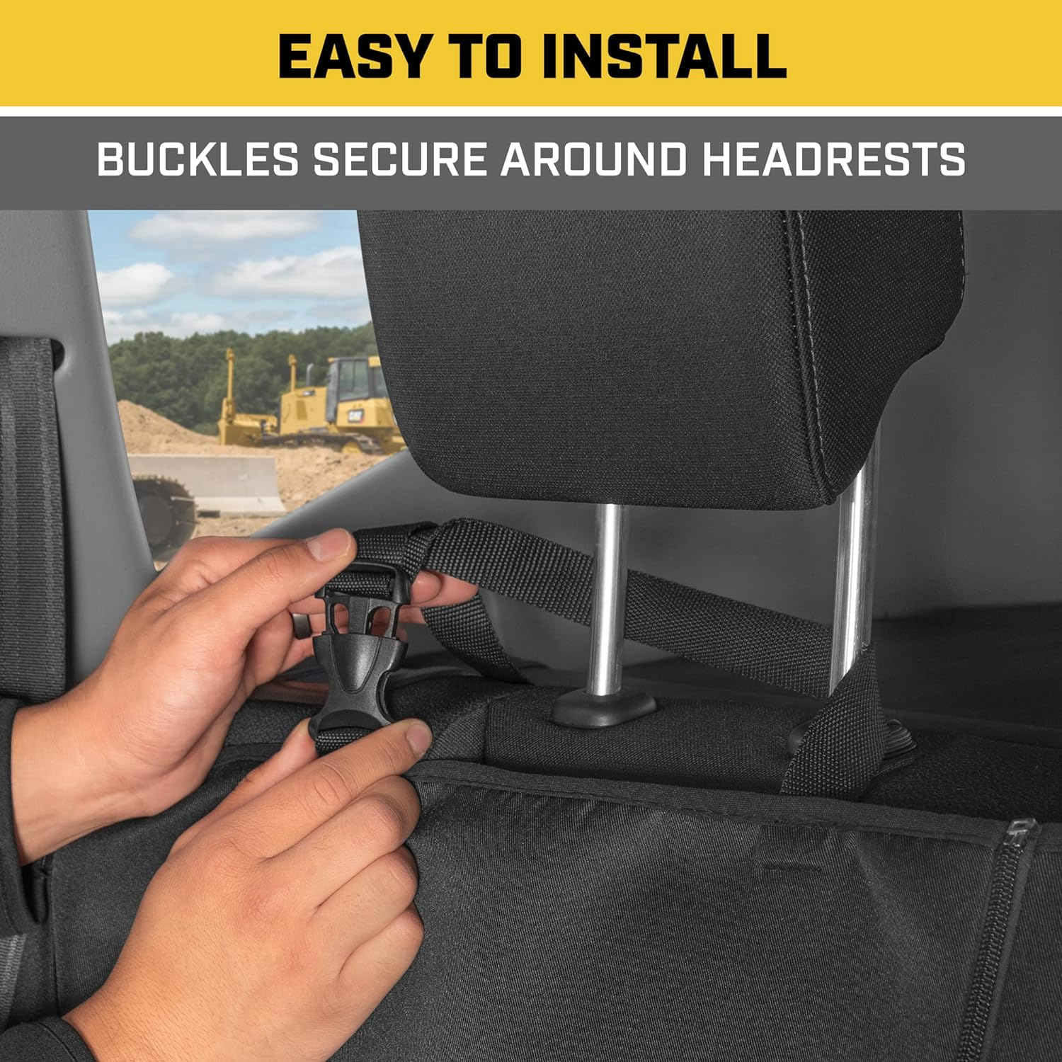 Cat Flexfit&trade; Black Rear Seat Cover for Car, SUV, & Truck - Durable Canvas Material Back Car Seat Covers 60/40 Split Bench Protector - Back Seat Cover & Back Seat Protector Interior Accessories image number 3