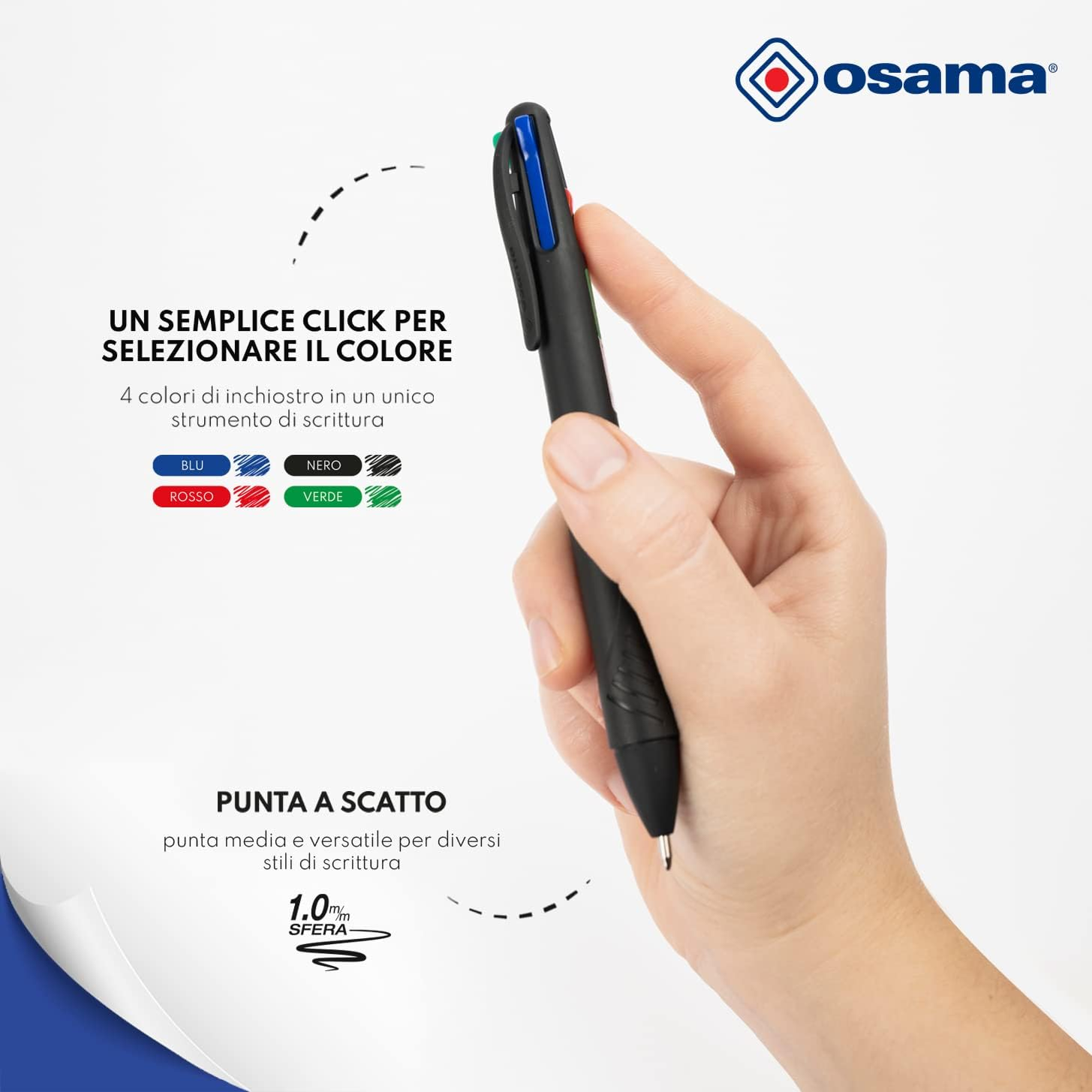 Osama 4 Multi - Set Retractable Ballpoint Pens 4 Colours 6 Pieces 4 Colour Ballpoint Pens 0.1Mm with Black, Blue, Red and Green Ink, Ideal for Writing and School Supplies, University, Office, Black image number 3