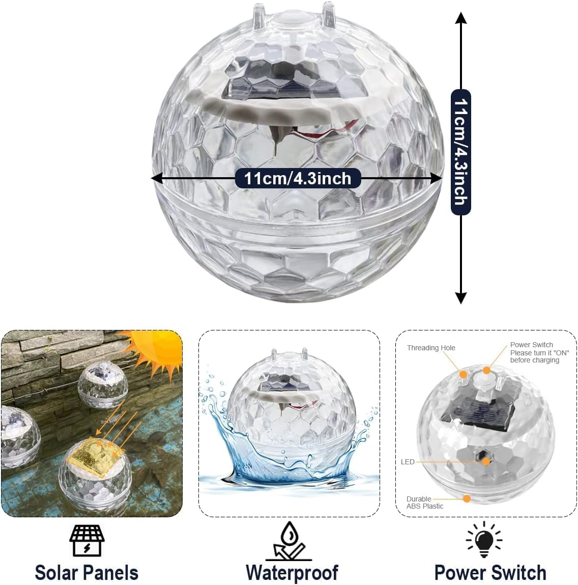 LED Pool Light,Swimming Pool Lights Floating,Solar Pool Lights with RGB Color Changing Solar Pool Lights That Float,Outdoor LED Pool Lights for Hot Bath Tub,Pool,Pond,Garden,Spa Party Decorations image number 1