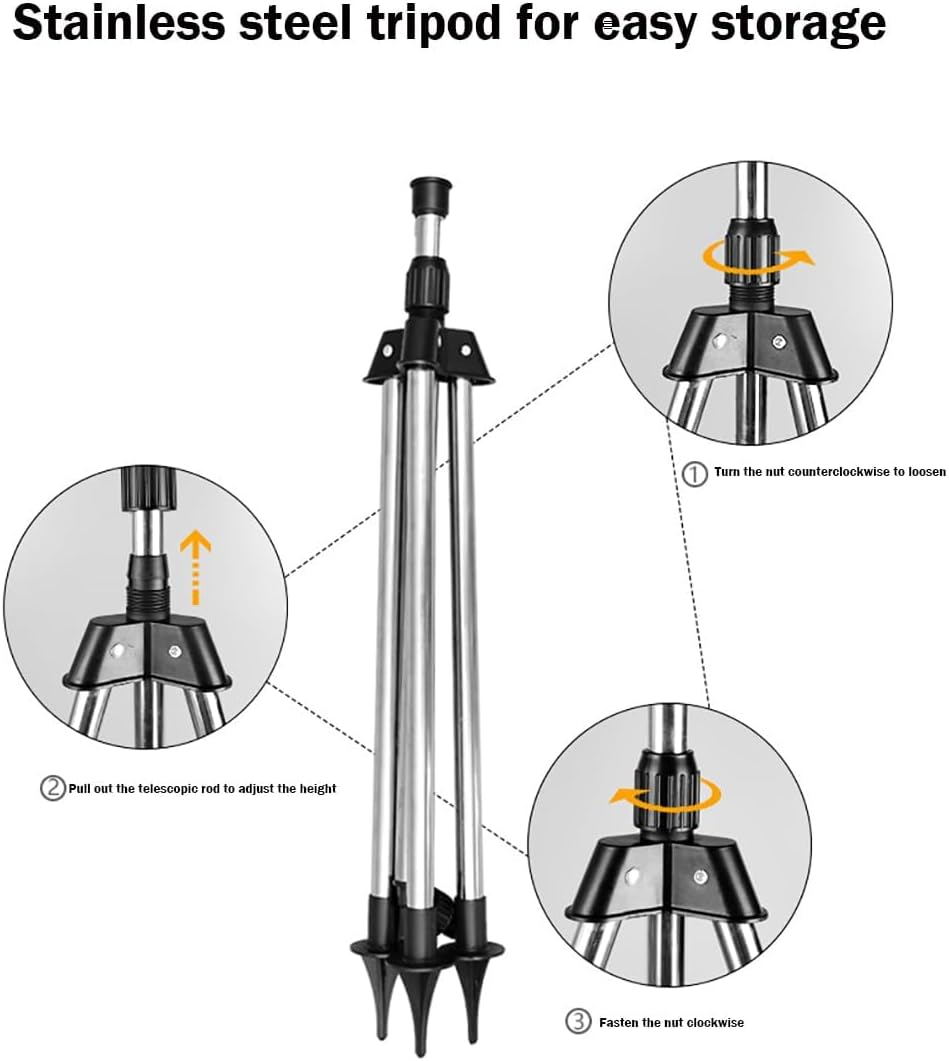 Heavy-Duty Stainless Steel Lawn Sprayer with Tripod Base - Garden Hose Connector, 360&deg; Rotating Sprayer for Yard, Farm - Adjustable Height (Steel Tripod Sprinkler+15M Watering Hose)