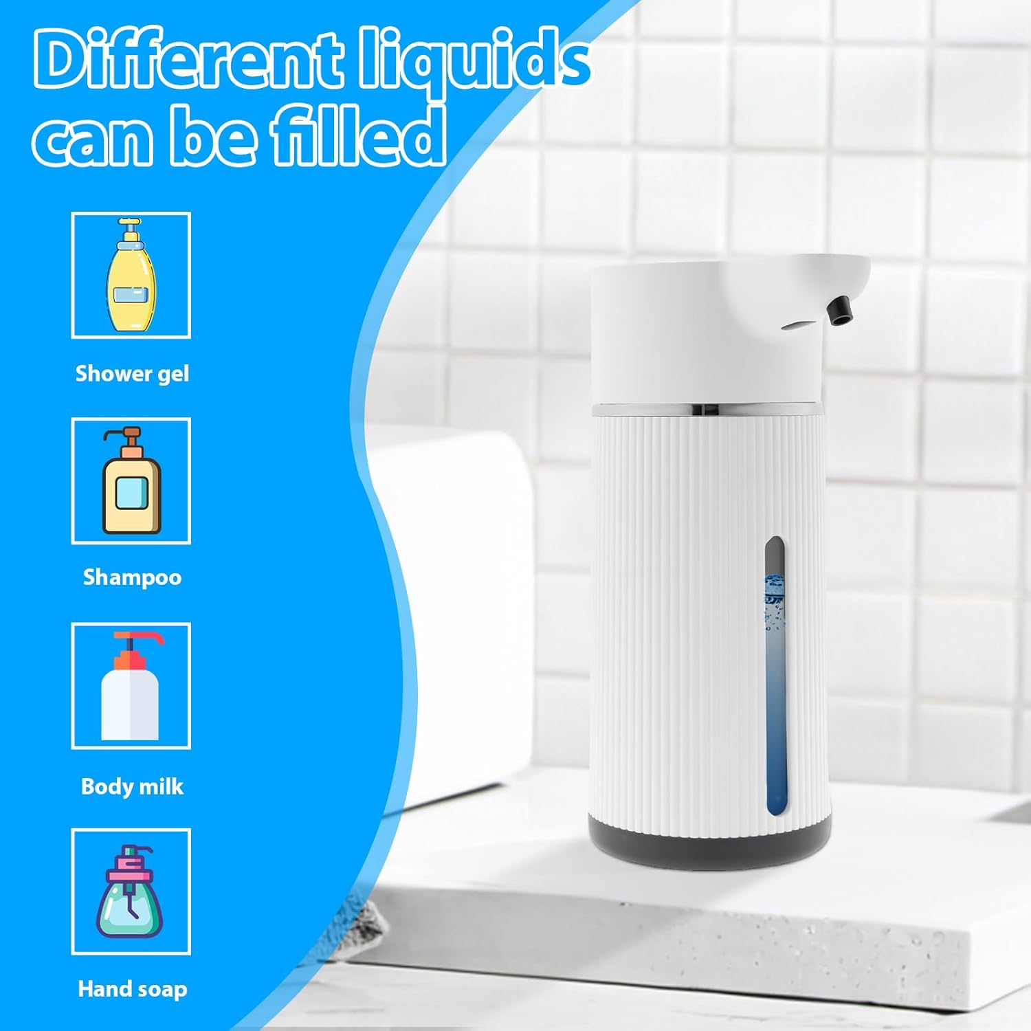 Automatic Soap Dispenser 14.2 Oz Capacity Foaming Soap Dispenser for Hand Sanitizer Shampoo Body Wash (White) - White image number 4