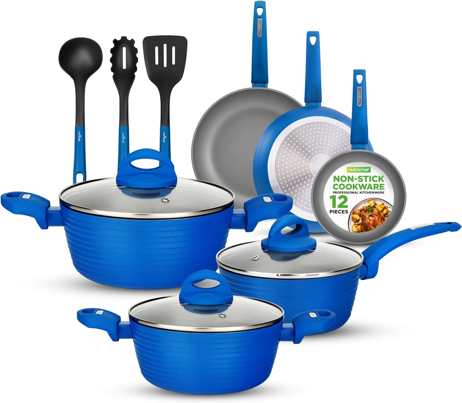Nutrichef - NCCW12BLU Nutrichef Nonstick Kitchen Cookware Set - Professional Hard Anodized Home Kitchen Ware Pots and Pan Set, Blue image number 4