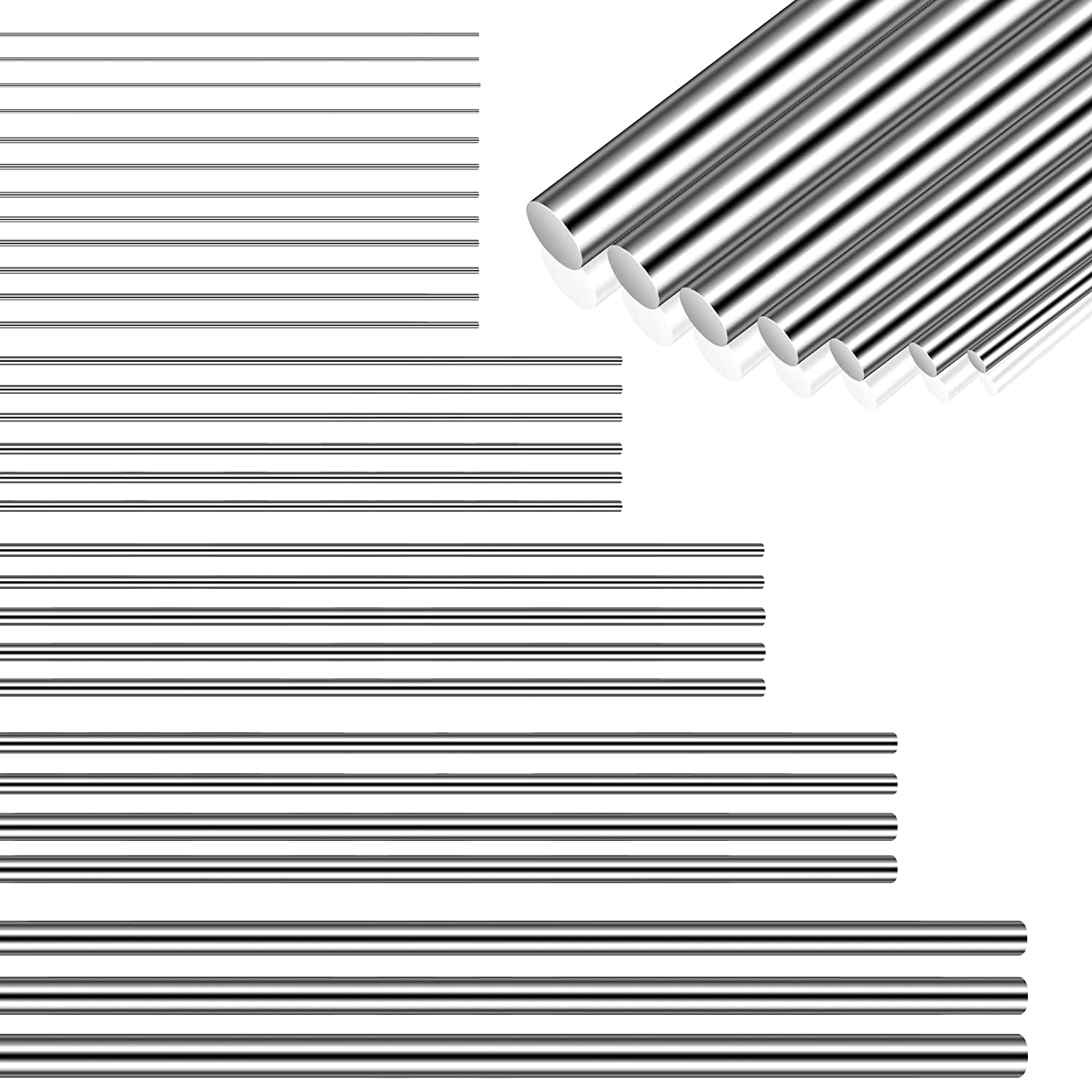 104 Pcs 40 Cm Stainless Steel Spring Music Wire, 12 Different Straight Full Hard Spring Steel Wire, 0.3 Mm, 0.4 Mm, 0.5 Mm, 0.6 Mm, 0.8 Mm, 1 Mm, 1.2 Mm, 1.4 Mm, 1.6 Mm, 1.8 Mm, 2 Mm, 3 Mm