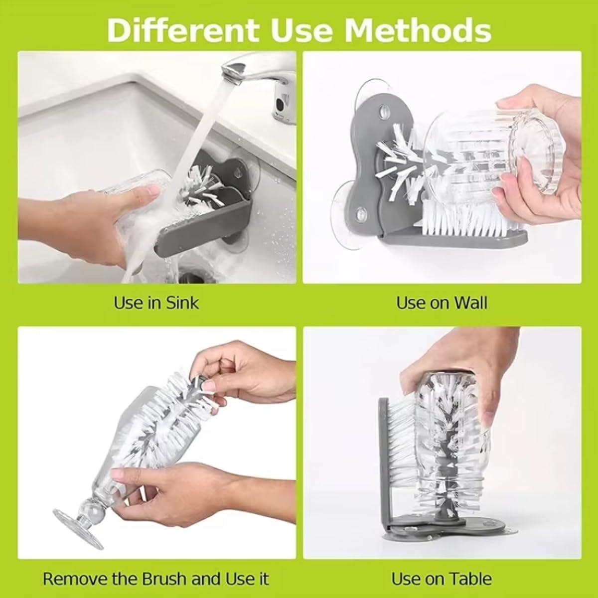 AIMALL 2 PCS Wall-Mounted Multifunctional Cup Brush, Kitchen Sink Rotating Cleaning Brush, Suction Cup Installation, 6.89X5.51 Inches image number 5