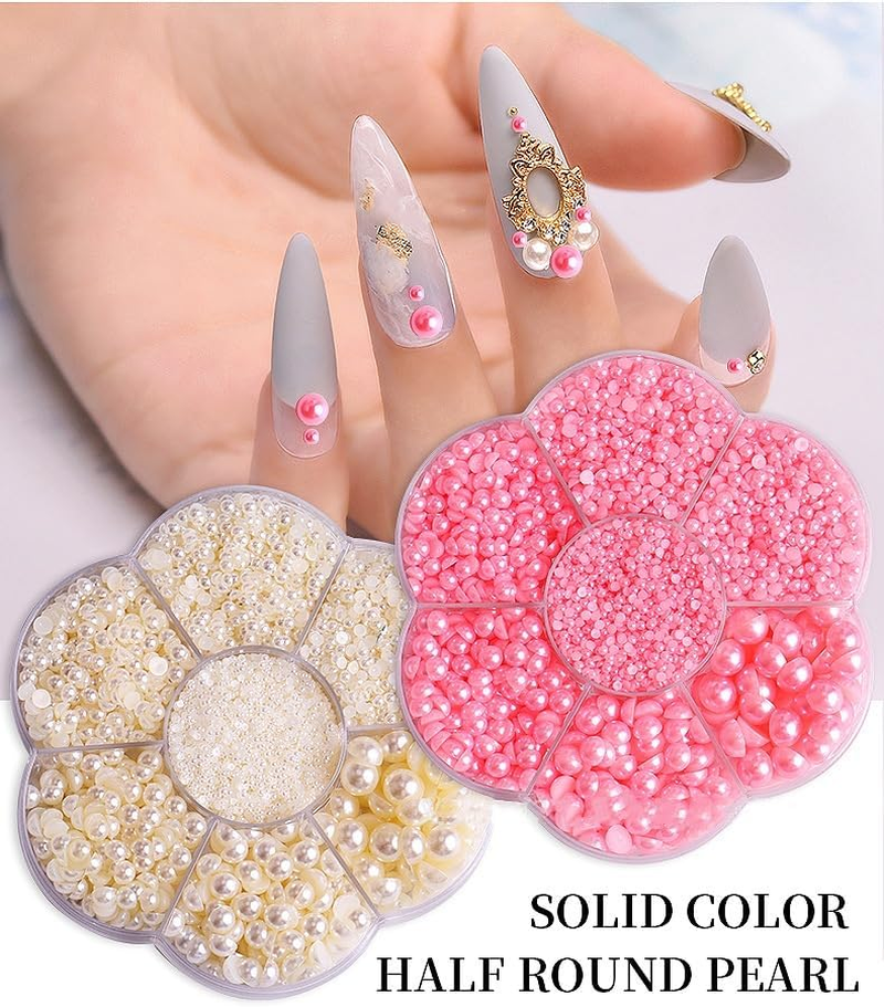 Nail Charms, Nail Pendant, Pearl Nail Pendant, 3D Nail Art Decoration, 3D Pearl Nail Jewellery with Beads for Women'S Nails Decoration, Beige image number 3