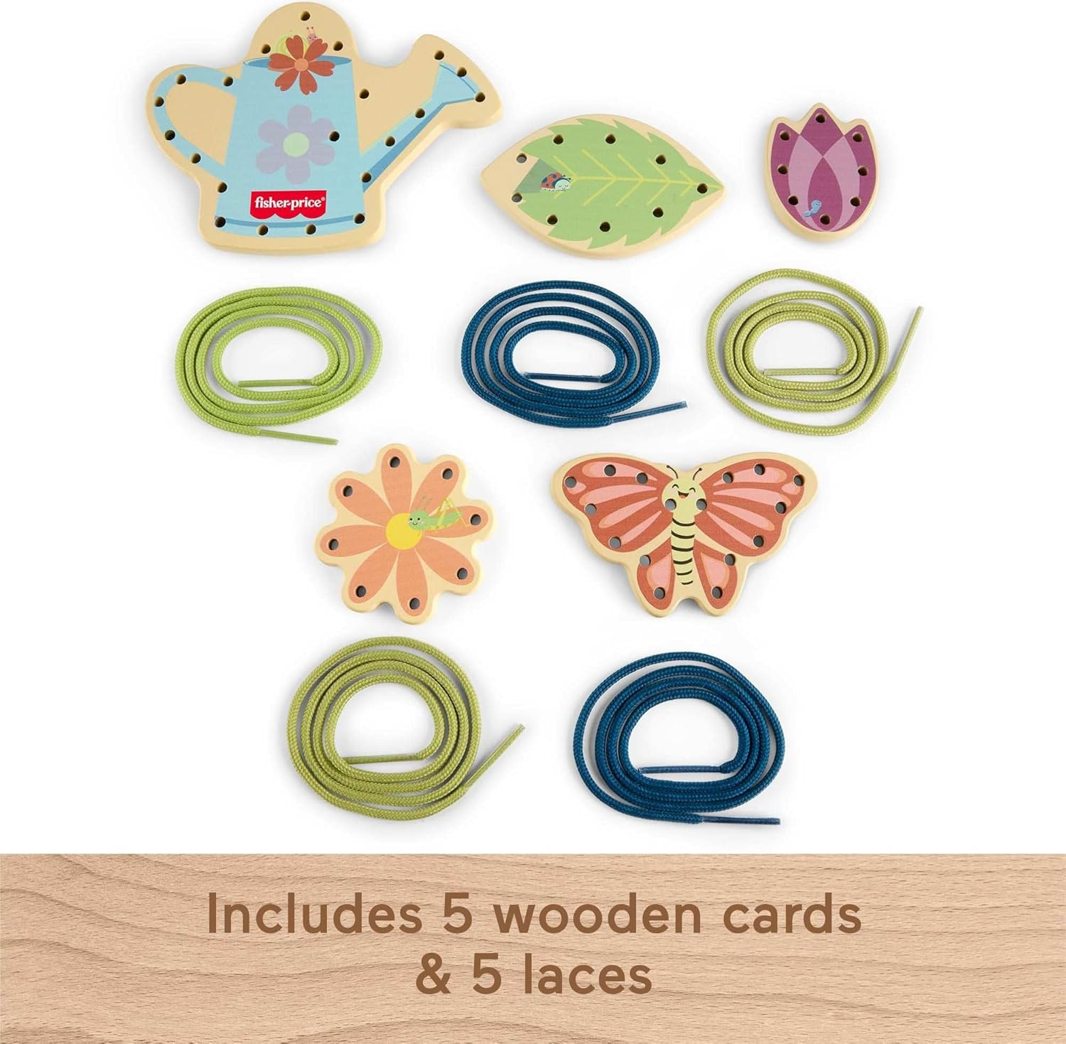 Fisher-Price Wood Preschool Toy Lacing Activity Cards, Tiny Garden 10-Piece Set for Fine Motor Skill Development Kids Ages 3+ Years (Amazon Exclusive) image number 6