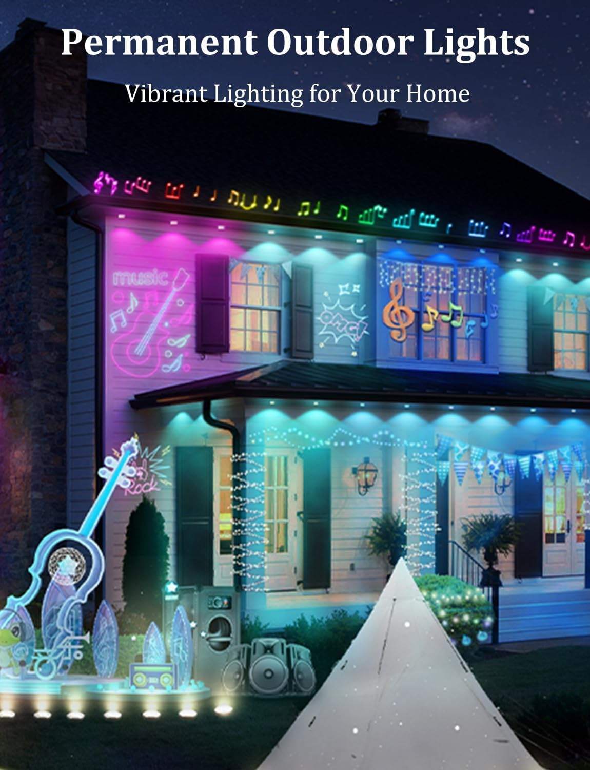 Permanent Outdoor Lights,Tonglin 30 Meters with 36 LED Lights for Daily and Accent Lighting,App Control, IP67 Waterproof String Light for House for Christmas, Halloween, Holiday, Party image number 1