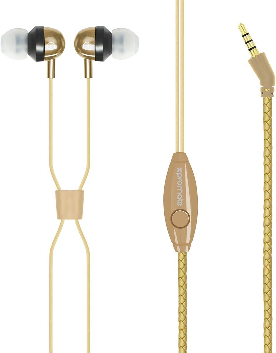 Promate Wearable Leather Bracelet Stereo Earbuds Cord Length 1.2M with Inline Microphone and Volume Controller Gold Vogue Gold