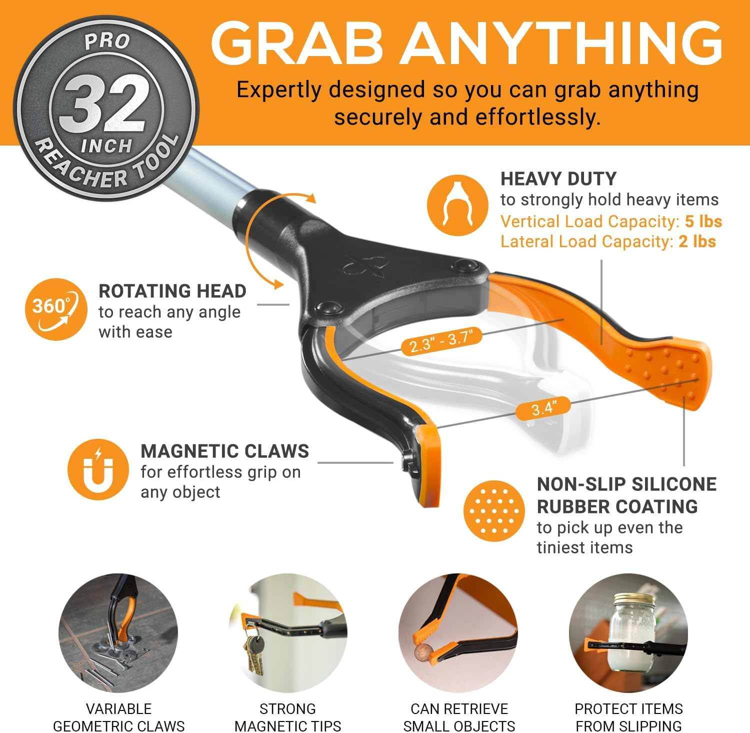 EZPIK Pro 80Cm Foldable Grabber Reacher Tool for Seniors - Grabbers for Elderly Reaching Tool Heavy Duty Pickup Trash Picker Upper Equipment - Claw Grabber Stick for Reaching Aids, Weed Gripper image number 6