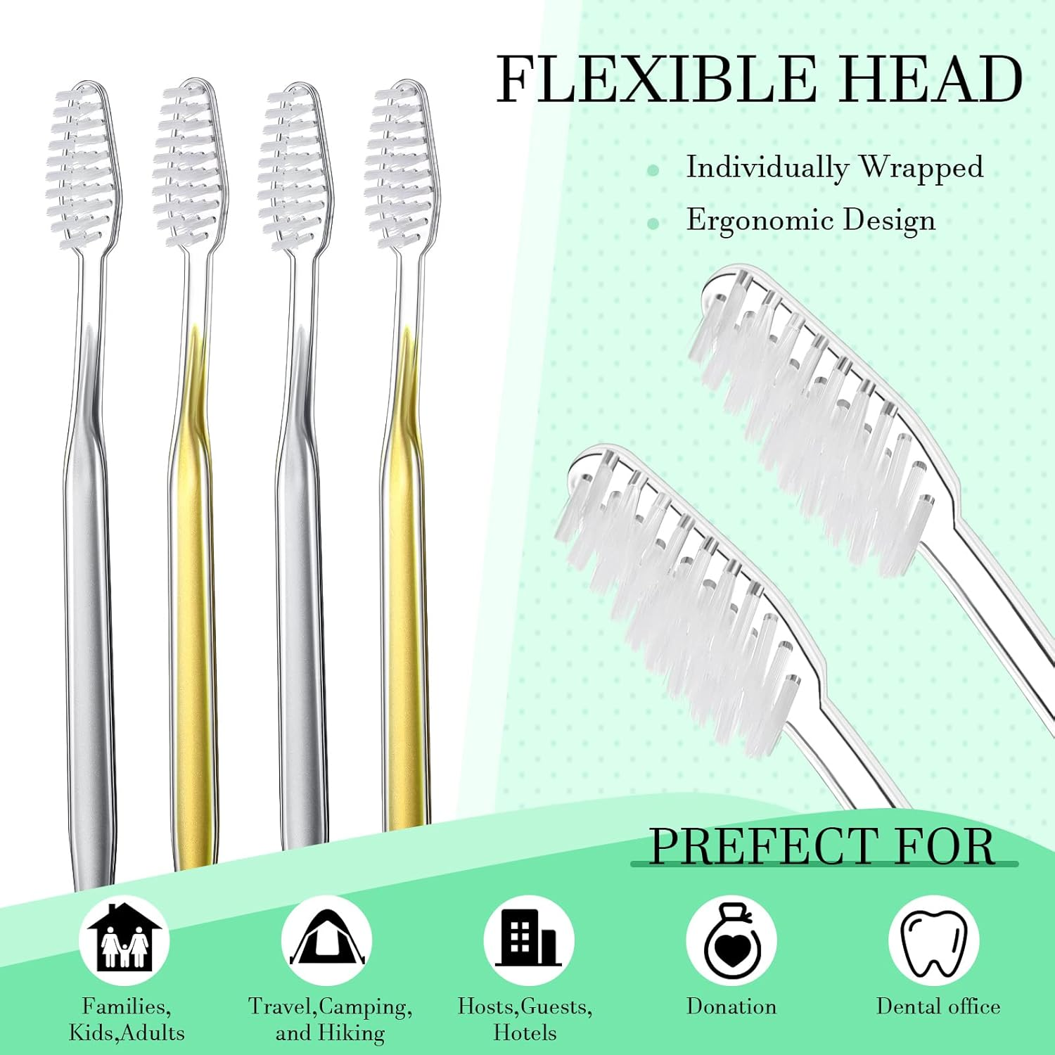 Remerry 100 Pack Individually Wrapped Disposable Toothbrushes Bulk Travel Toothbrushes Manual Disposable Tooth Brush Soft Bristle Tooth Brush for Adults Hotel Guest Camping Travel, 2 Colors image number 5