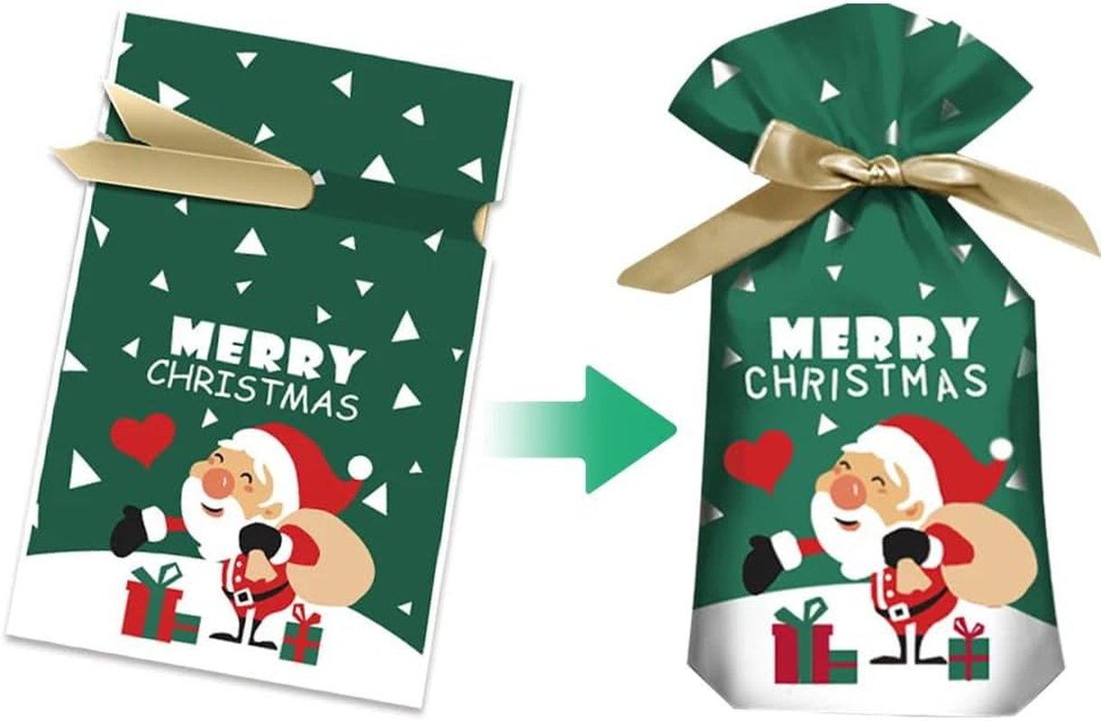 Dorischen 2024 Christmas Candy Bag with Drawstring Plastic Party Favor Bags Santa Gift Bag Christmas Decoration for Home Snowflake Noel Present Bag Christmas Wrap Holders New Year 24 PCS image number 1