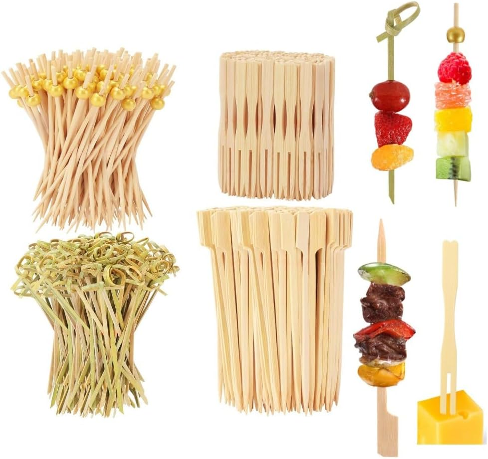 500PCS Cocktail Picks Kit, 4 Styles Fancy Toothpicks for Appetizers, 3 Sizes Long Bamboo Skewers image number 4