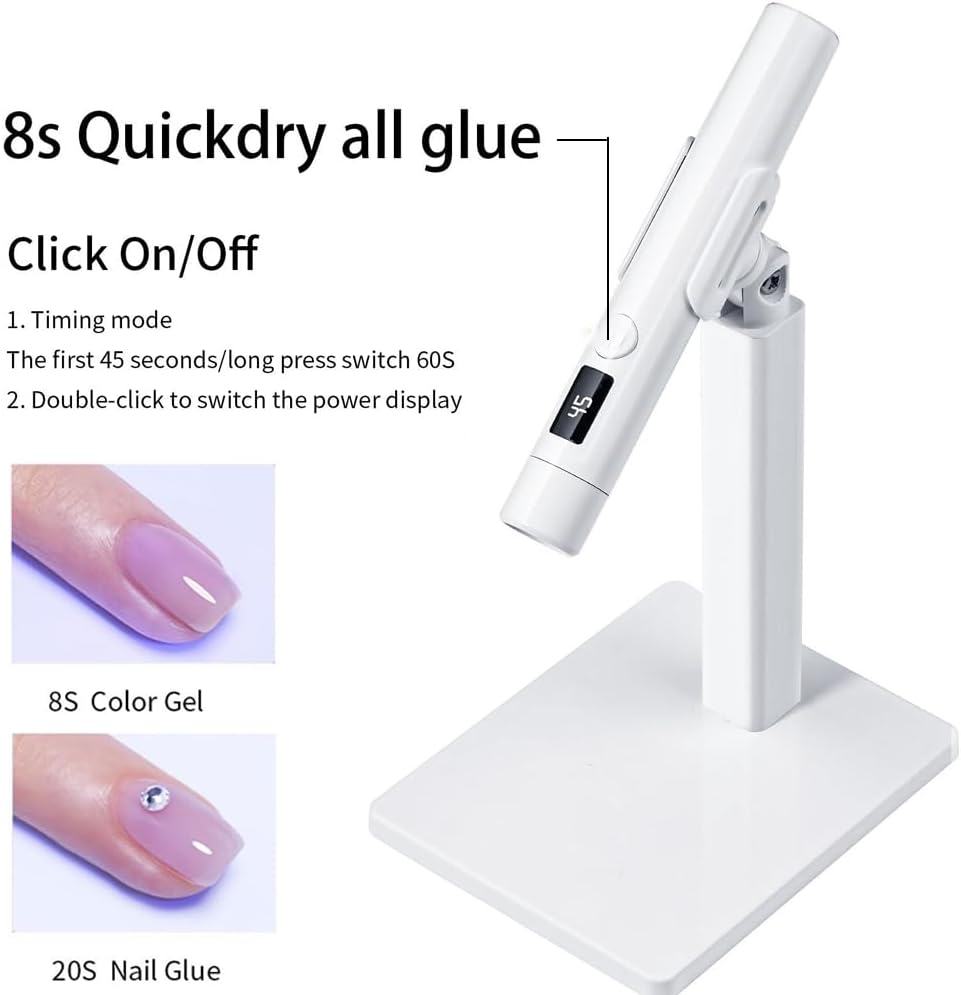 HHWRT Handheld Mini UV Light, Portable UV Light, Handheld UV Light for Gel Nails, Portable Mini Nail Dryer with Stand and LED Screen, Handheld LED Nail Lamp for Home Manicure and Nail Salon image number 6