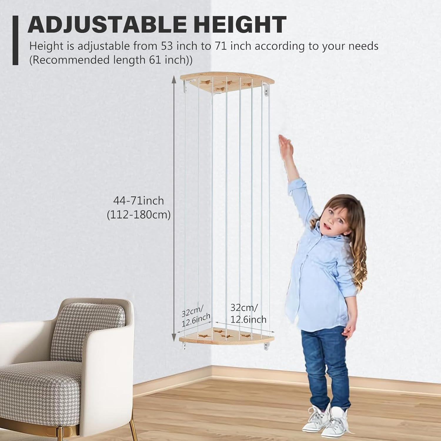 Stuffed Animal Storage for Plushie Toys, Wood Corner Stuffed Animal Toy Hammock Hanging, Stuffed Animal Net for Plushie Toys with Adjustable Height for Kids Playroom Bedroom Organizer image number 3